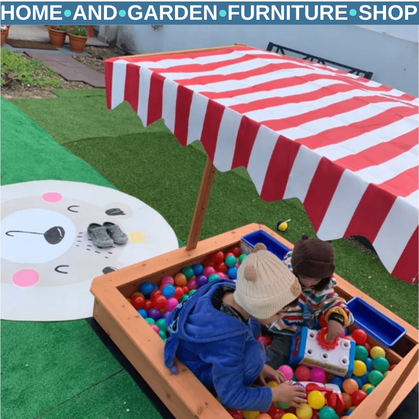 Kids Wooden Sandbox with Adjustable Canopy Storage Bins Bottom Liner Outdoor - Home and Garden Furniture Shop - rustic - furniture