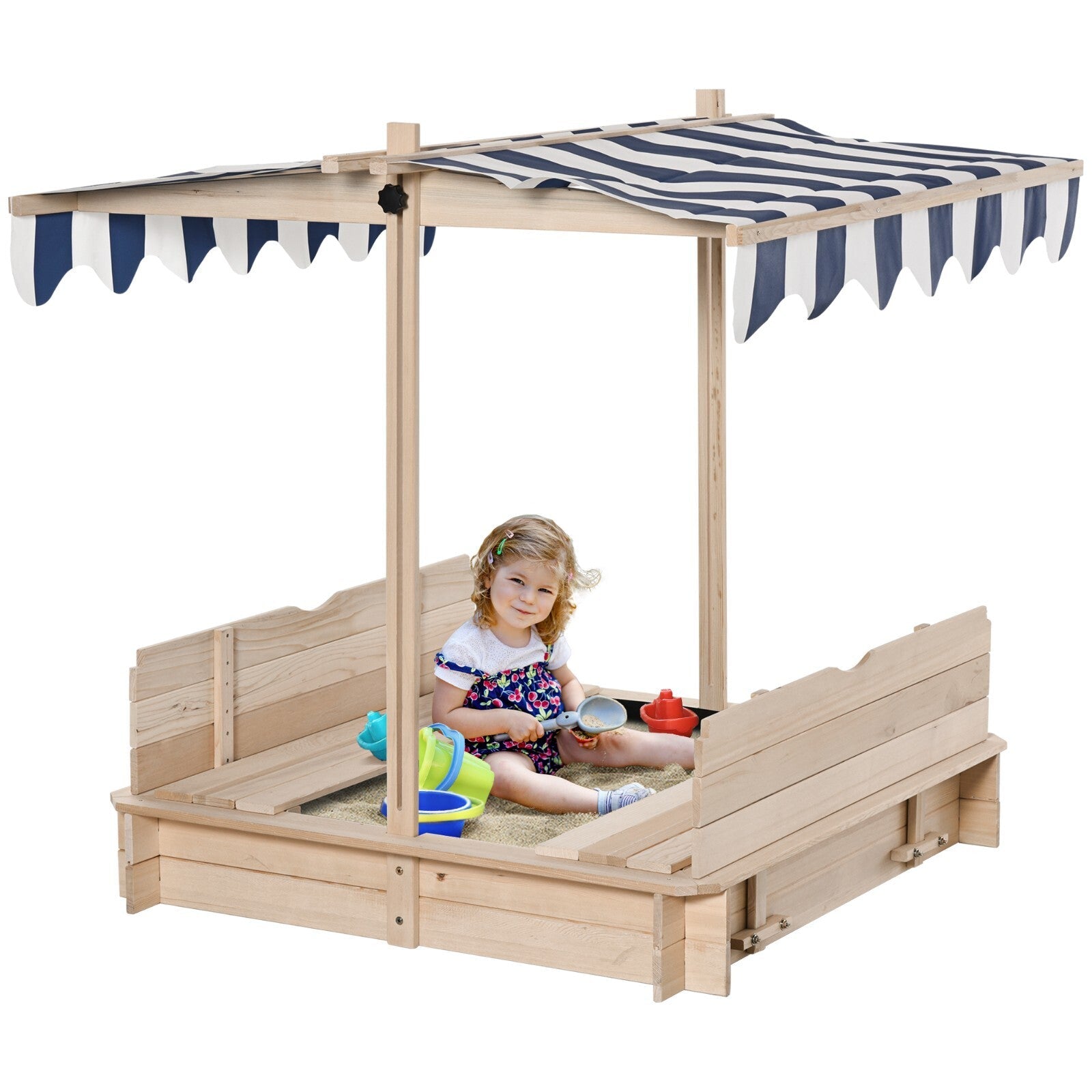 Kids Wooden Square Sandpit with Cabana Roof Sandbox Backyard Garden Playset - Home and Garden Furniture Shop - rustic - furniture
