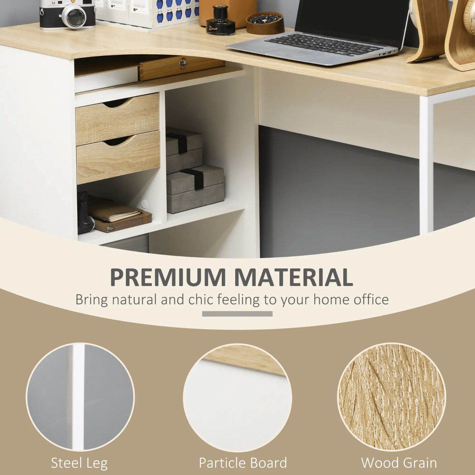 L Shaped Computer Desk with Drawers Corner Study Writing Table Storage Shelf Oak - Home and Garden Furniture Shop - rustic - furniture