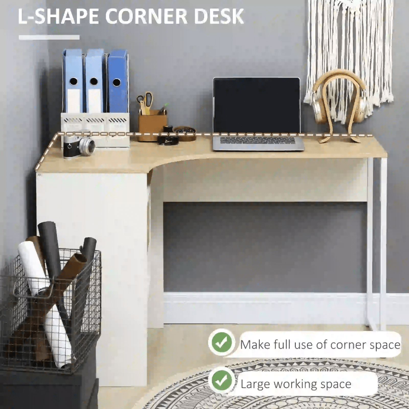 L Shaped Computer Desk with Drawers Corner Study Writing Table Storage Shelf Oak - Home and Garden Furniture Shop - rustic - furniture