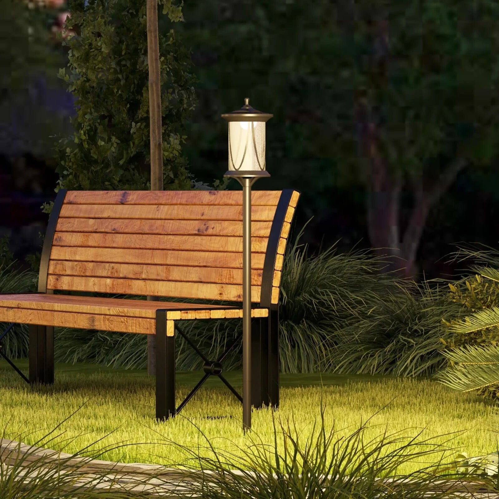 Lamp Post Solar Powered LED Light Waterproof with Automatically Turns On Black - Home and Garden Furniture Shop - rustic - furniture