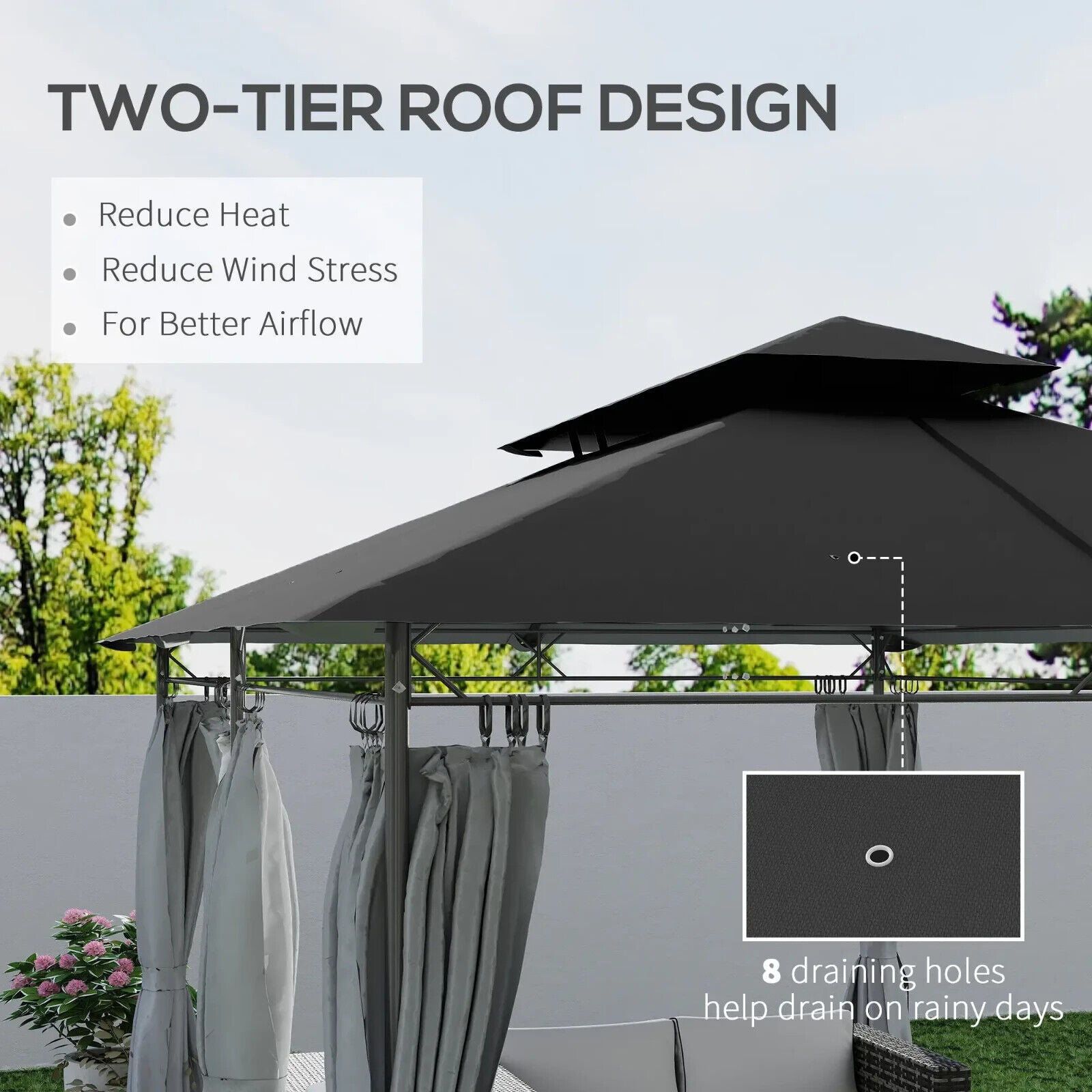 Large 3 x 4m Garden Gazebo with Sides Double Roof Metal Frame Marquee Dark Grey - Home and Garden Furniture Shop - #rustic - furniture#