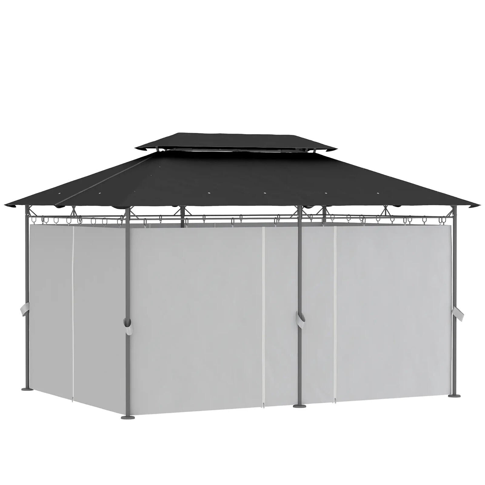 Large 3 x 4m Garden Gazebo with Sides Double Roof Metal Frame Marquee Dark Grey - Home and Garden Furniture Shop - #rustic - furniture#