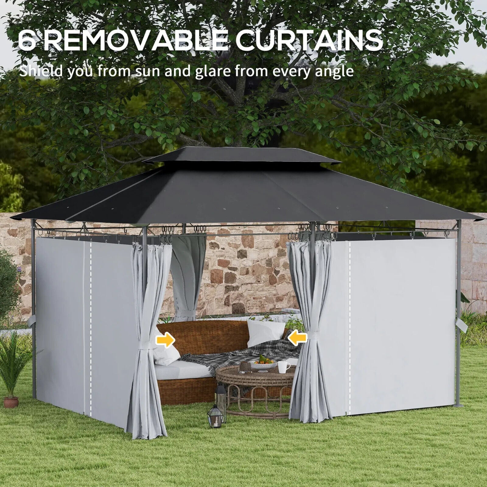 Large 3 x 4m Garden Gazebo with Sides Double Roof Metal Frame Marquee Dark Grey - Home and Garden Furniture Shop - #rustic - furniture#