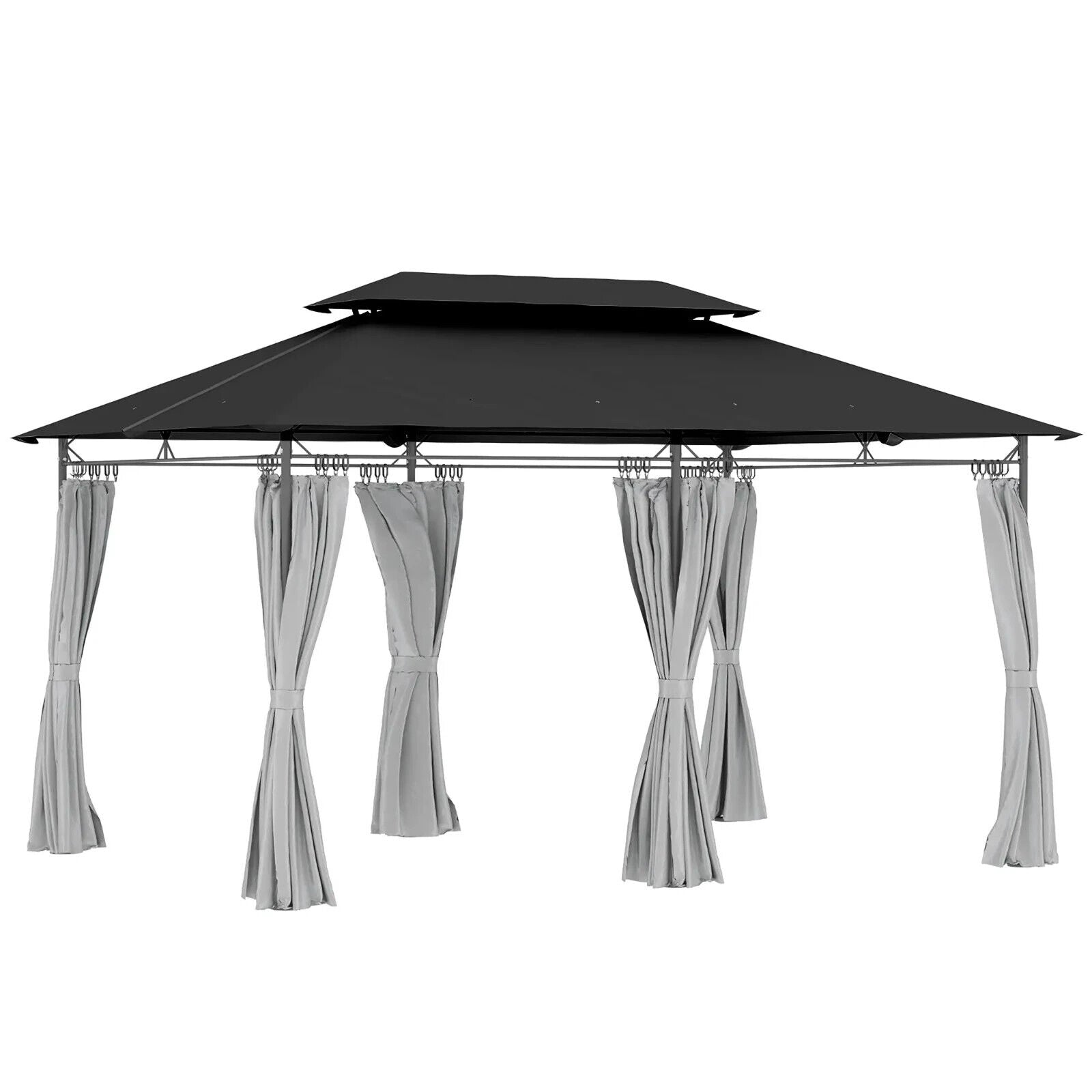 Large 3 x 4m Garden Gazebo with Sides Double Roof Metal Frame Marquee Dark Grey - Home and Garden Furniture Shop - #rustic - furniture#
