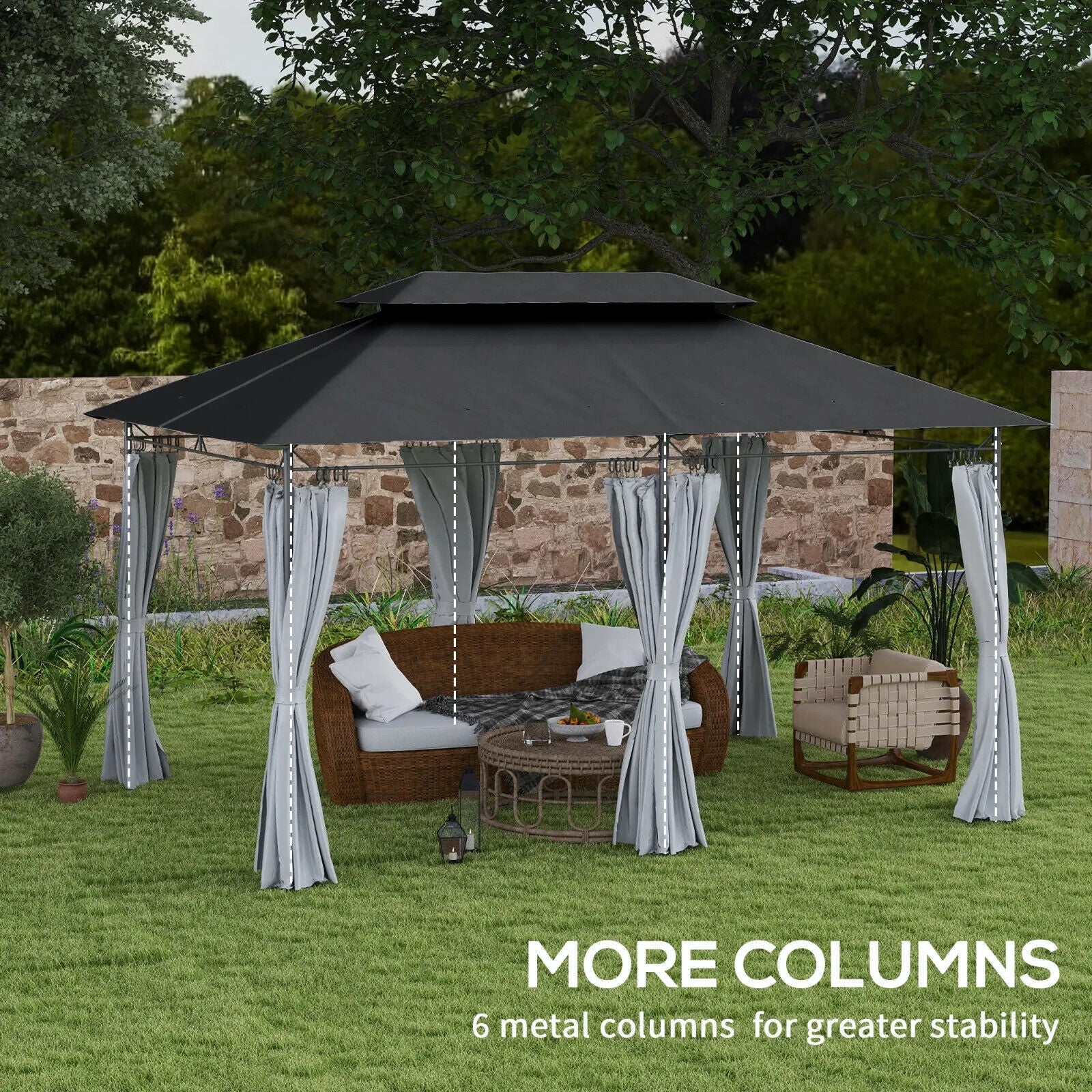 Large 3 x 4m Garden Gazebo with Sides Double Roof Metal Frame Marquee Dark Grey - Home and Garden Furniture Shop - #rustic - furniture#