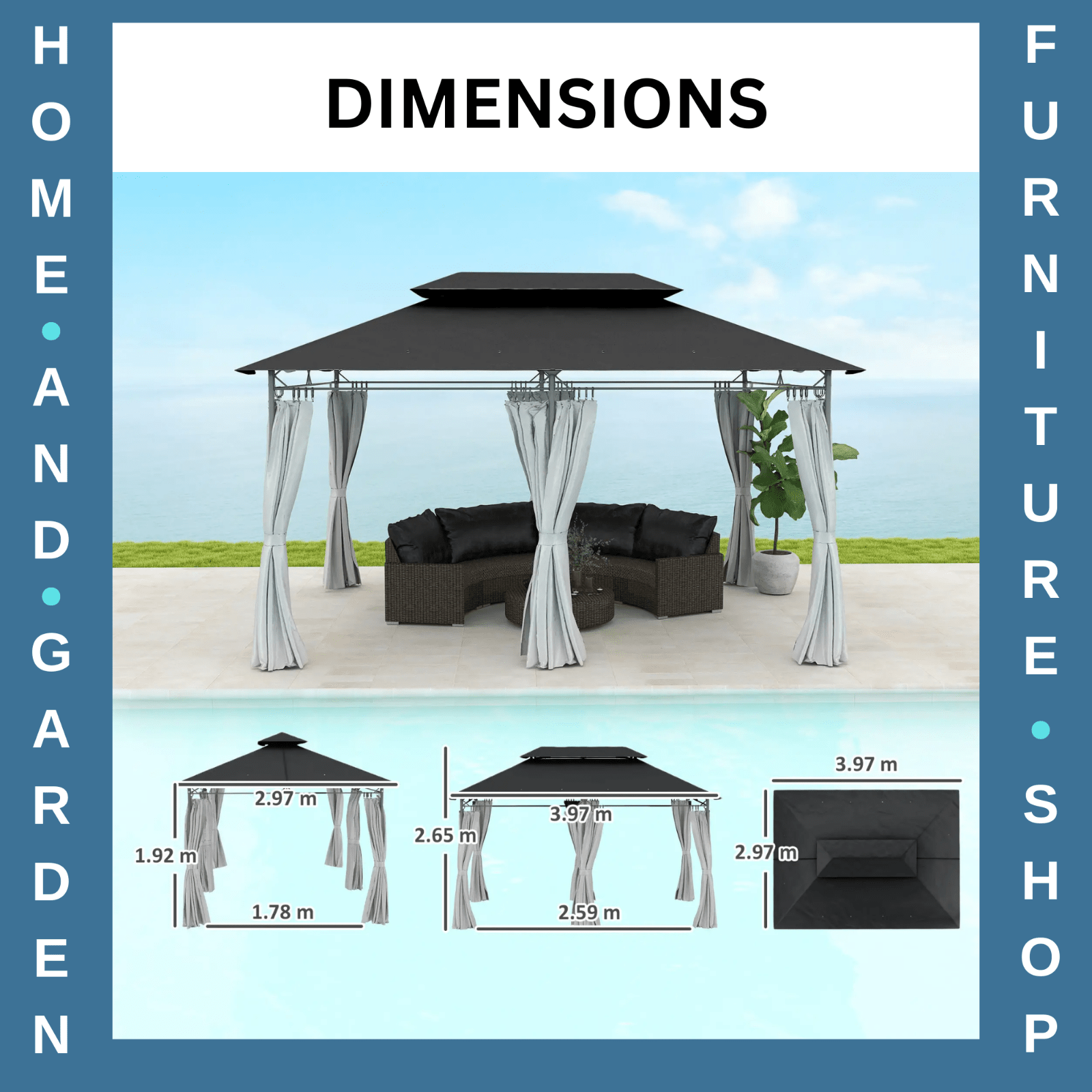 Large 3 x 4m Garden Gazebo with Sides Double Roof Metal Frame Marquee Dark Grey - Home and Garden Furniture Shop - #rustic - furniture#
