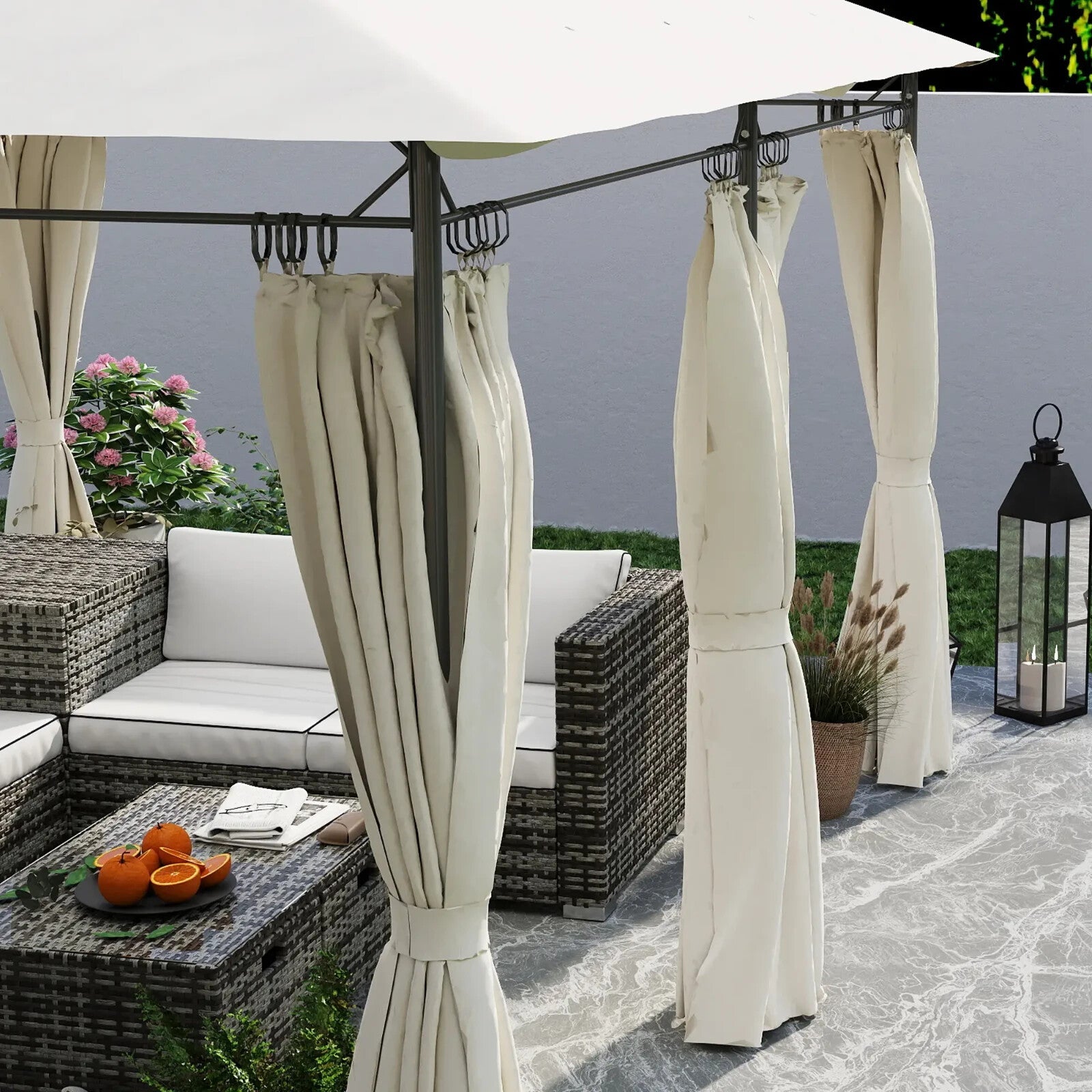 Large 3 x 4m Garden Gazebo with Sides Double Roof Metal Marquee White Curtains - Home and Garden Furniture Shop - rustic - furniture