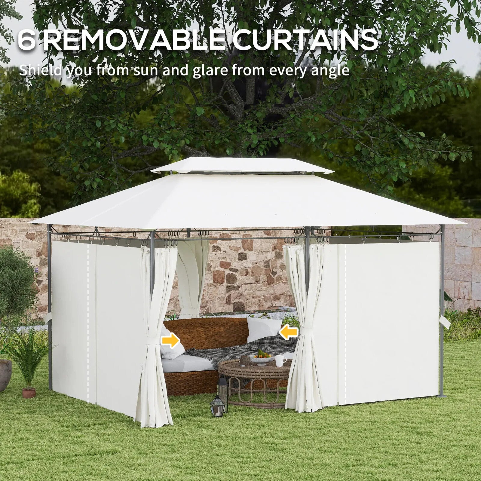 Large 3 x 4m Garden Gazebo with Sides Double Roof Metal Marquee White Curtains - Home and Garden Furniture Shop - rustic - furniture