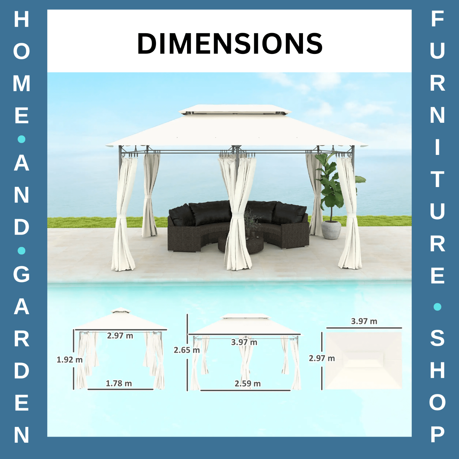 Large 3 x 4m Garden Gazebo with Sides Double Roof Metal Marquee White Curtains - Home and Garden Furniture Shop - rustic - furniture