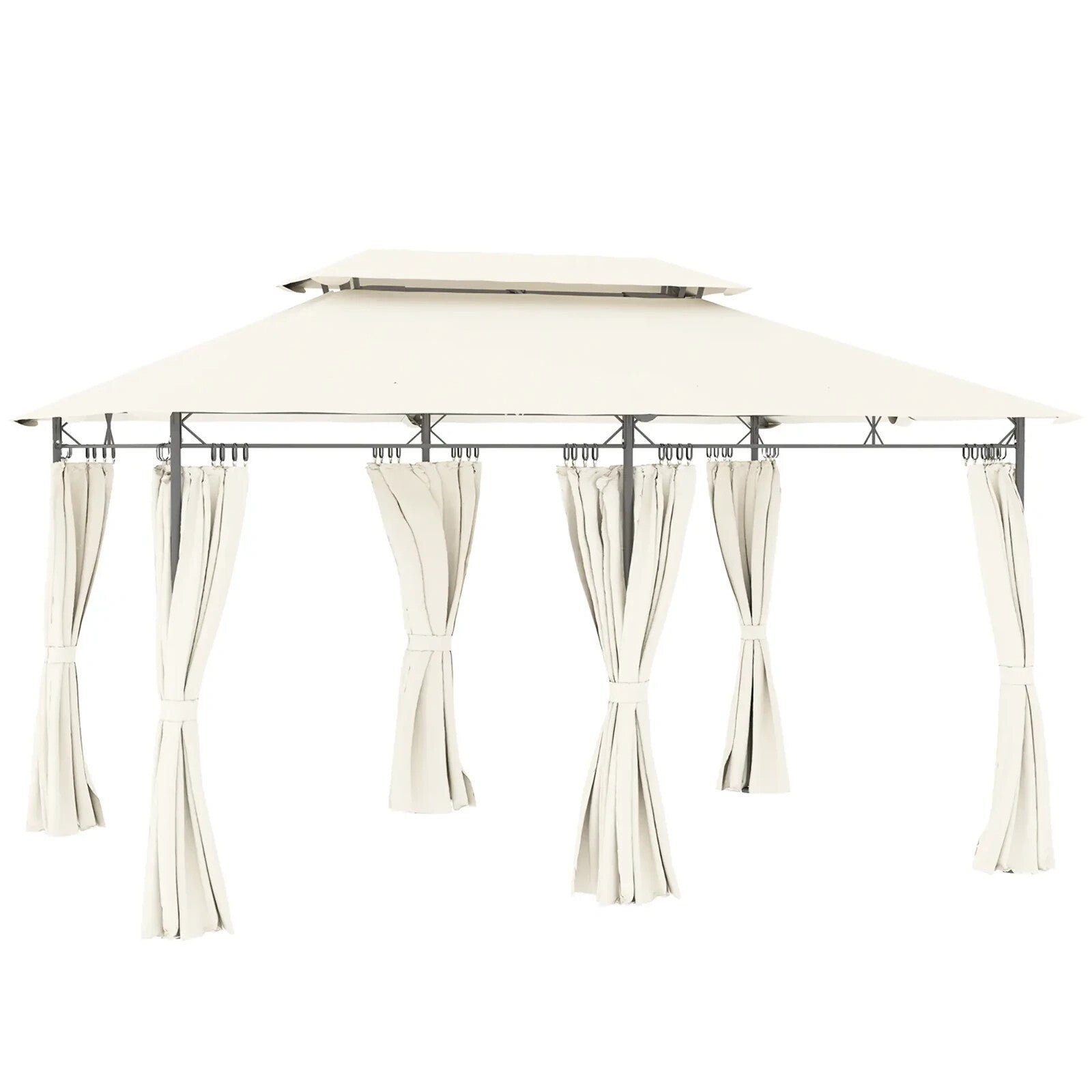 Large 3 x 4m Garden Gazebo with Sides Double Roof Metal Marquee White Curtains - Home and Garden Furniture Shop - rustic - furniture