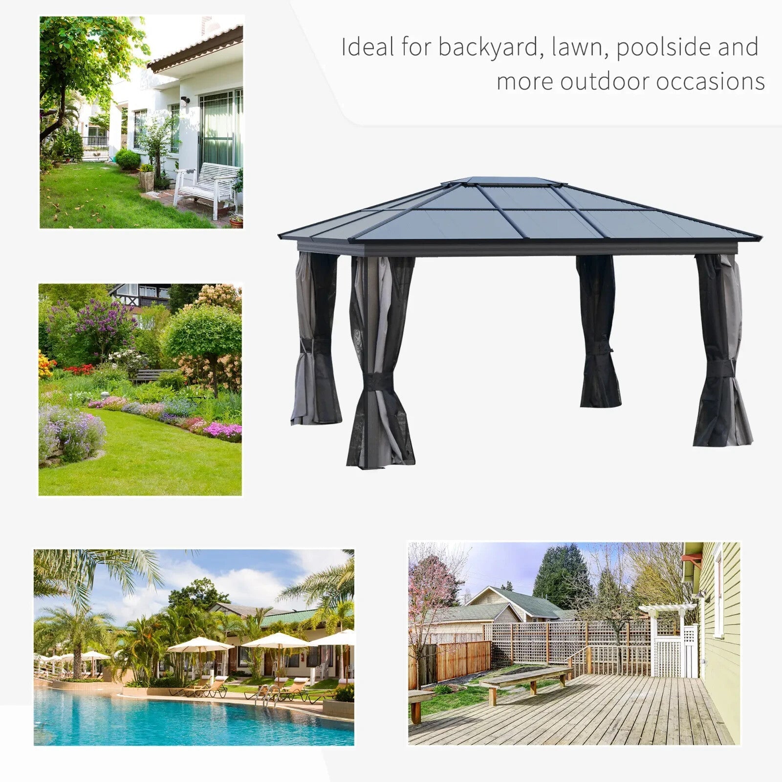 Large 3.6 x 4m Aluminium Hardtop Gazebo with Side Walls Canopy Polycarbonate Top - Home and Garden Furniture Shop - rustic - furniture