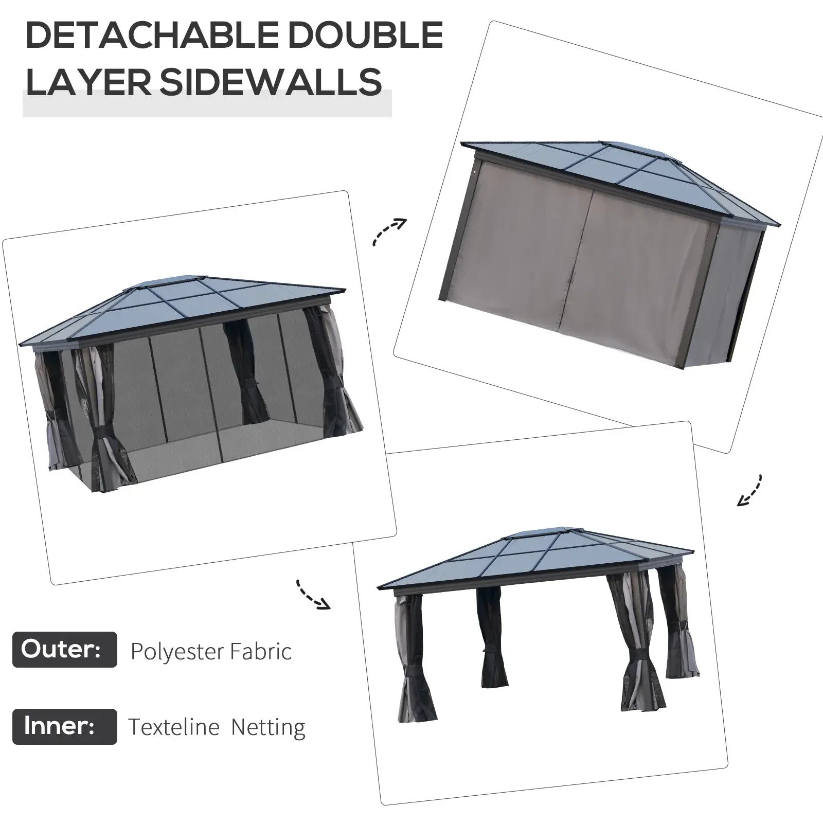 Large 3.6 x 4m Aluminium Hardtop Gazebo with Side Walls Canopy Polycarbonate Top - Home and Garden Furniture Shop - rustic - furniture