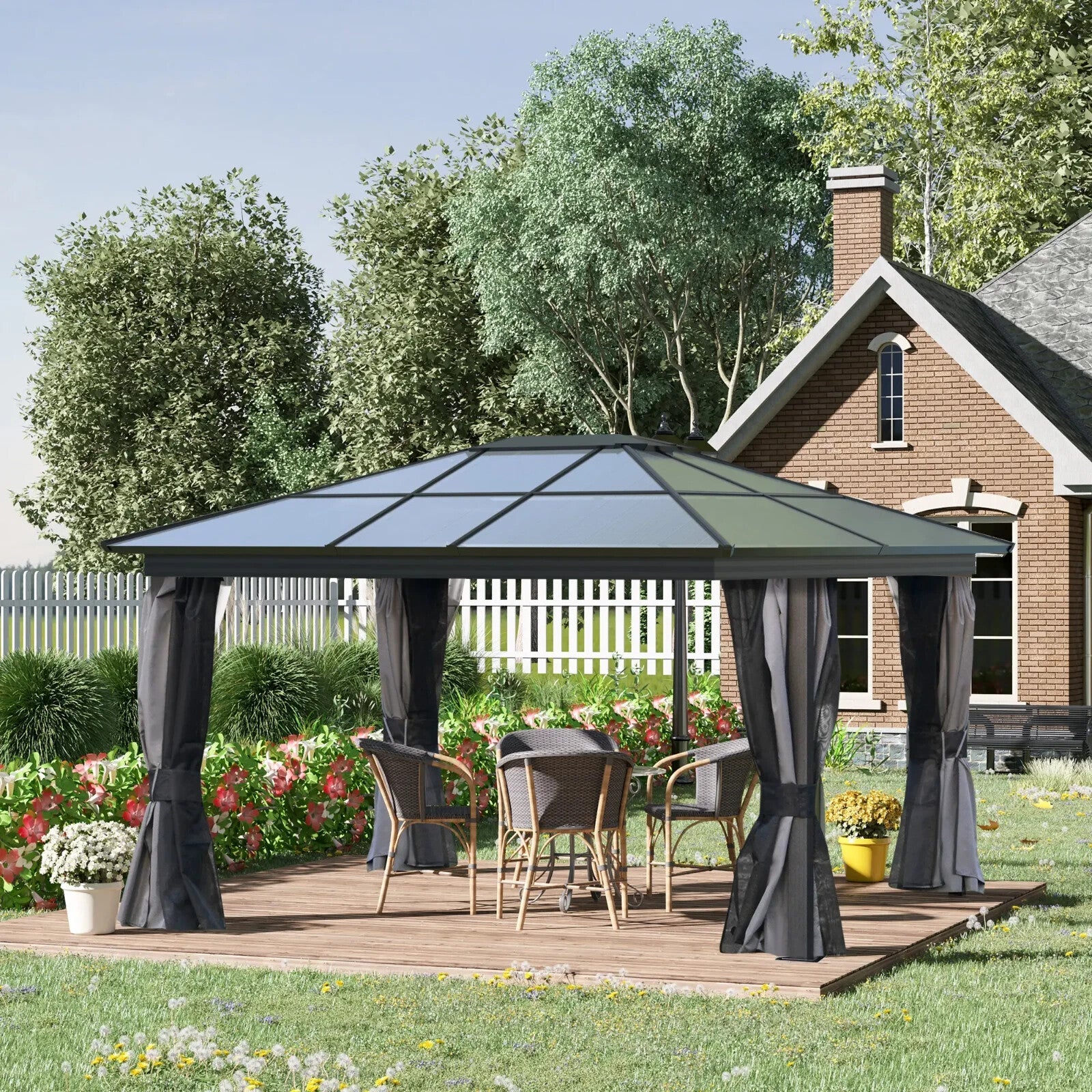 Large 3.6 x 4m Aluminium Hardtop Gazebo with Side Walls Canopy Polycarbonate Top - Home and Garden Furniture Shop - rustic - furniture