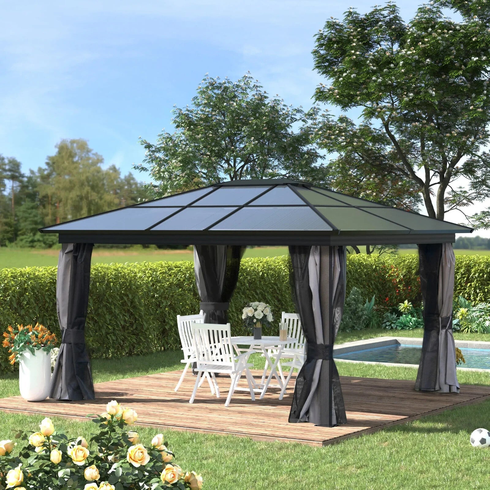 Large 3.6 x 4m Aluminium Hardtop Gazebo with Side Walls Canopy Polycarbonate Top - Home and Garden Furniture Shop - rustic - furniture