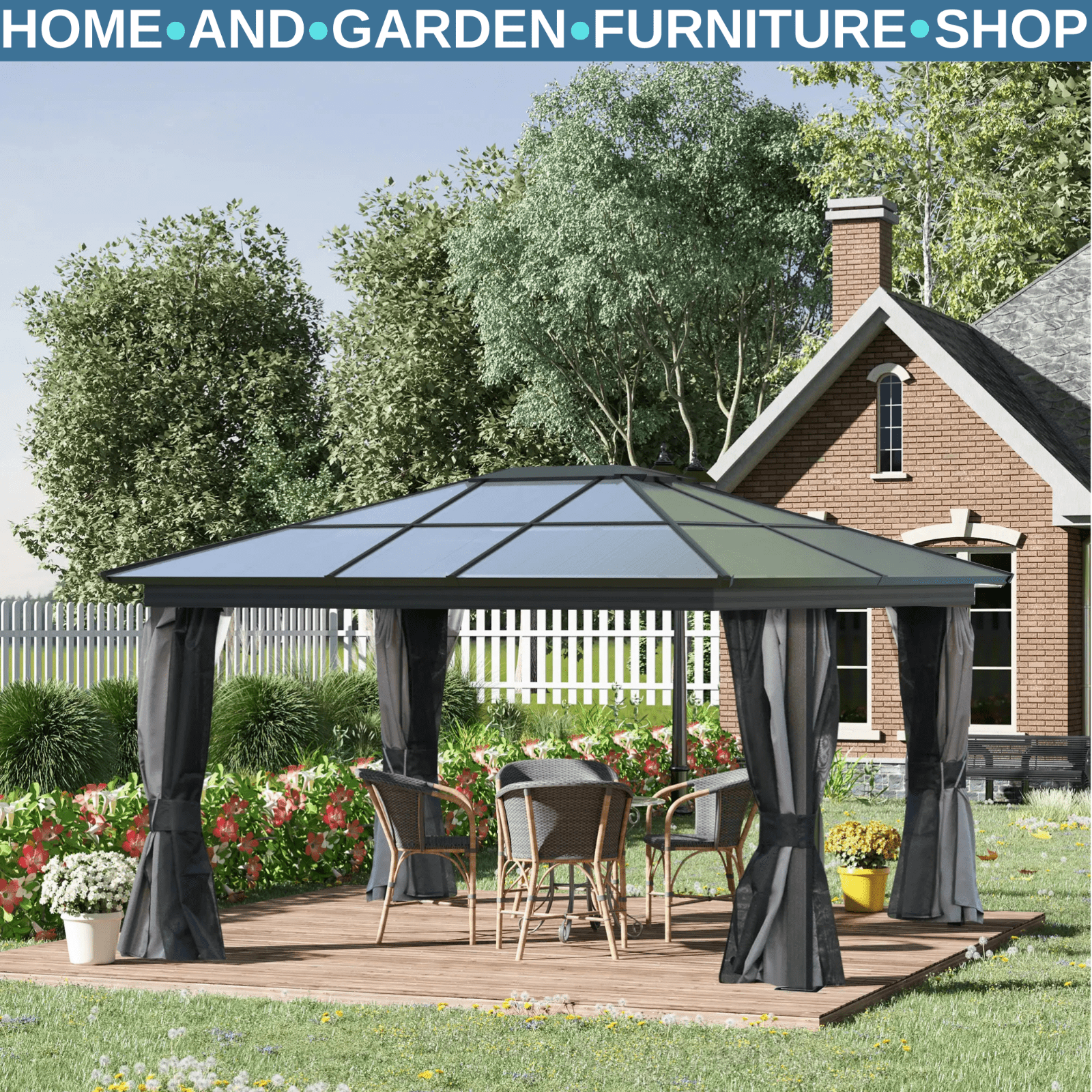 Large 3.6 x 4m Aluminium Hardtop Gazebo with Side Walls Canopy Polycarbonate Top - Home and Garden Furniture Shop - rustic - furniture