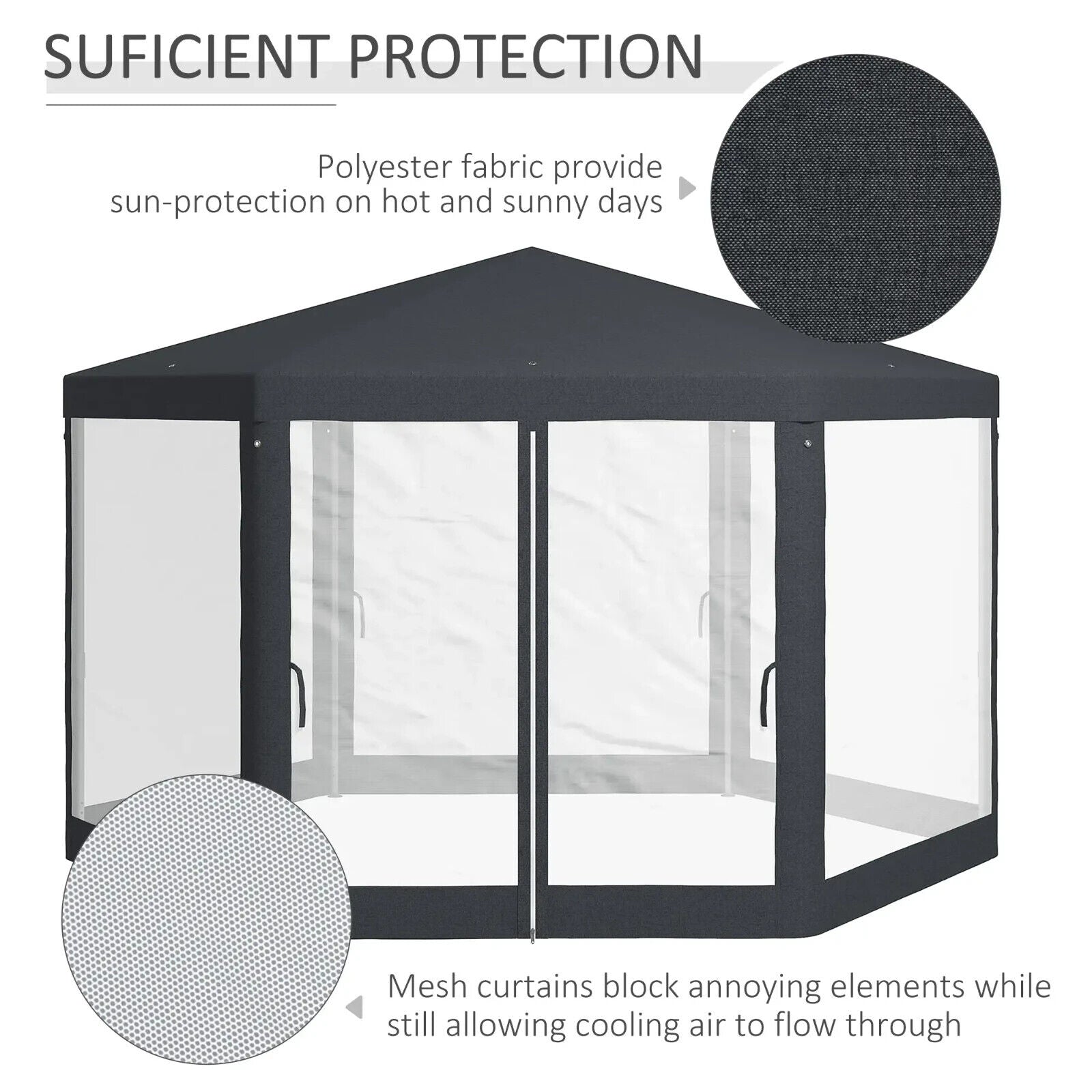 Large 4m Hexagonal Gazebo Outdoor Marquee Canopy Patio Party Tent Sun Shade Grey - Home and Garden Furniture Shop - #rustic - furniture#