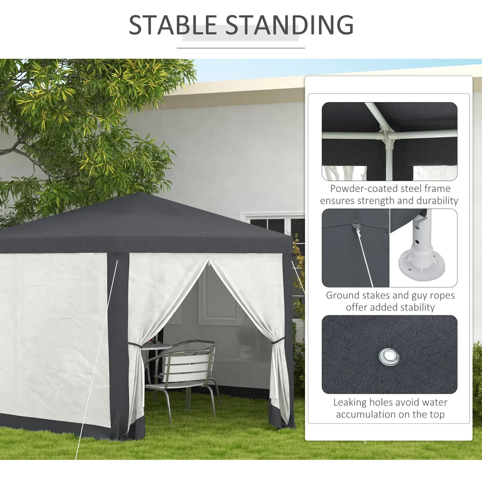 Large 4m Hexagonal Gazebo Outdoor Marquee Canopy Patio Party Tent Sun Shade Grey - Home and Garden Furniture Shop - #rustic - furniture#
