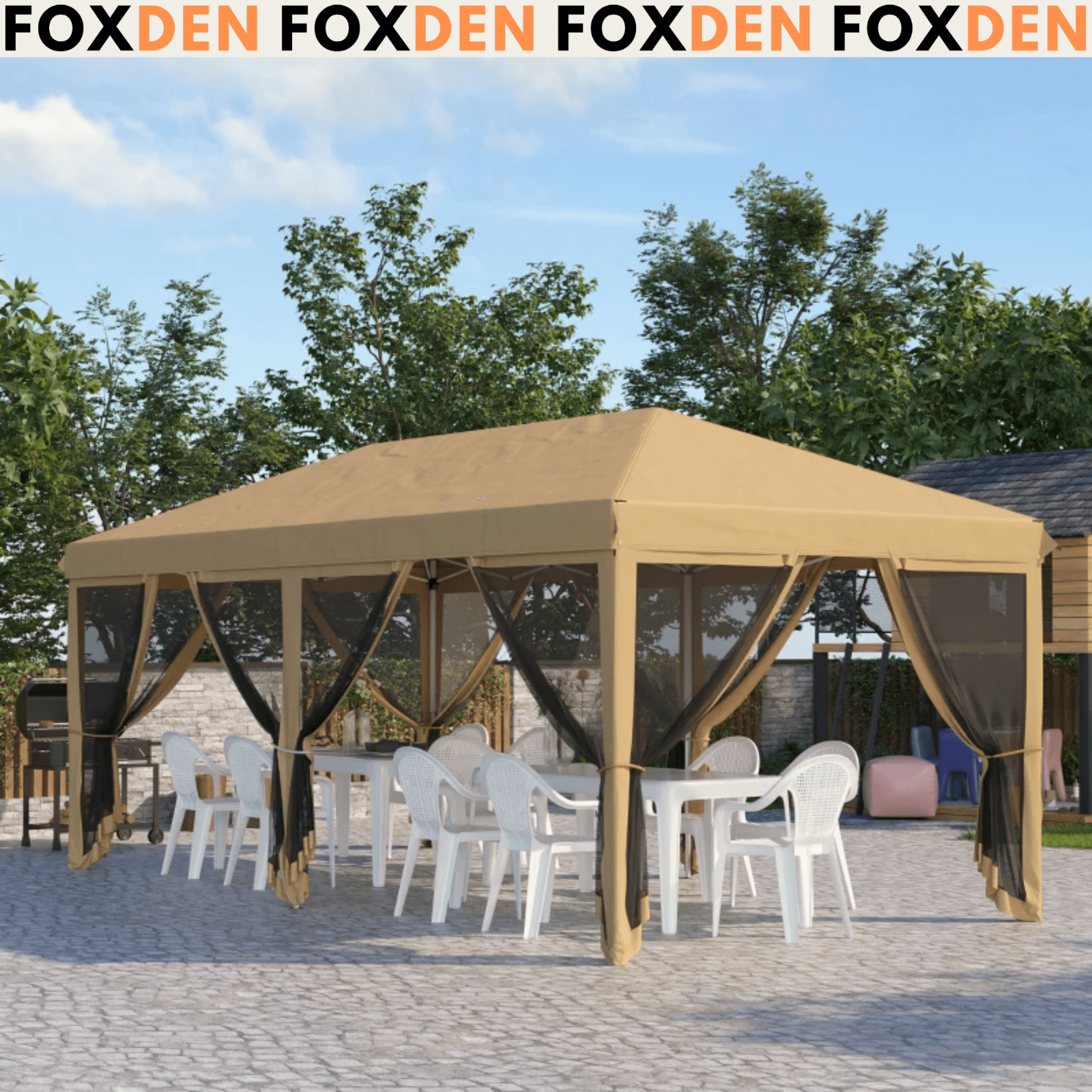 Large 6 x 3m Pop Up Gazebo Party Tent Canopy Shelter 6 Removable Sidewalls Beige - Home and Garden Furniture Shop - #rustic - furniture#