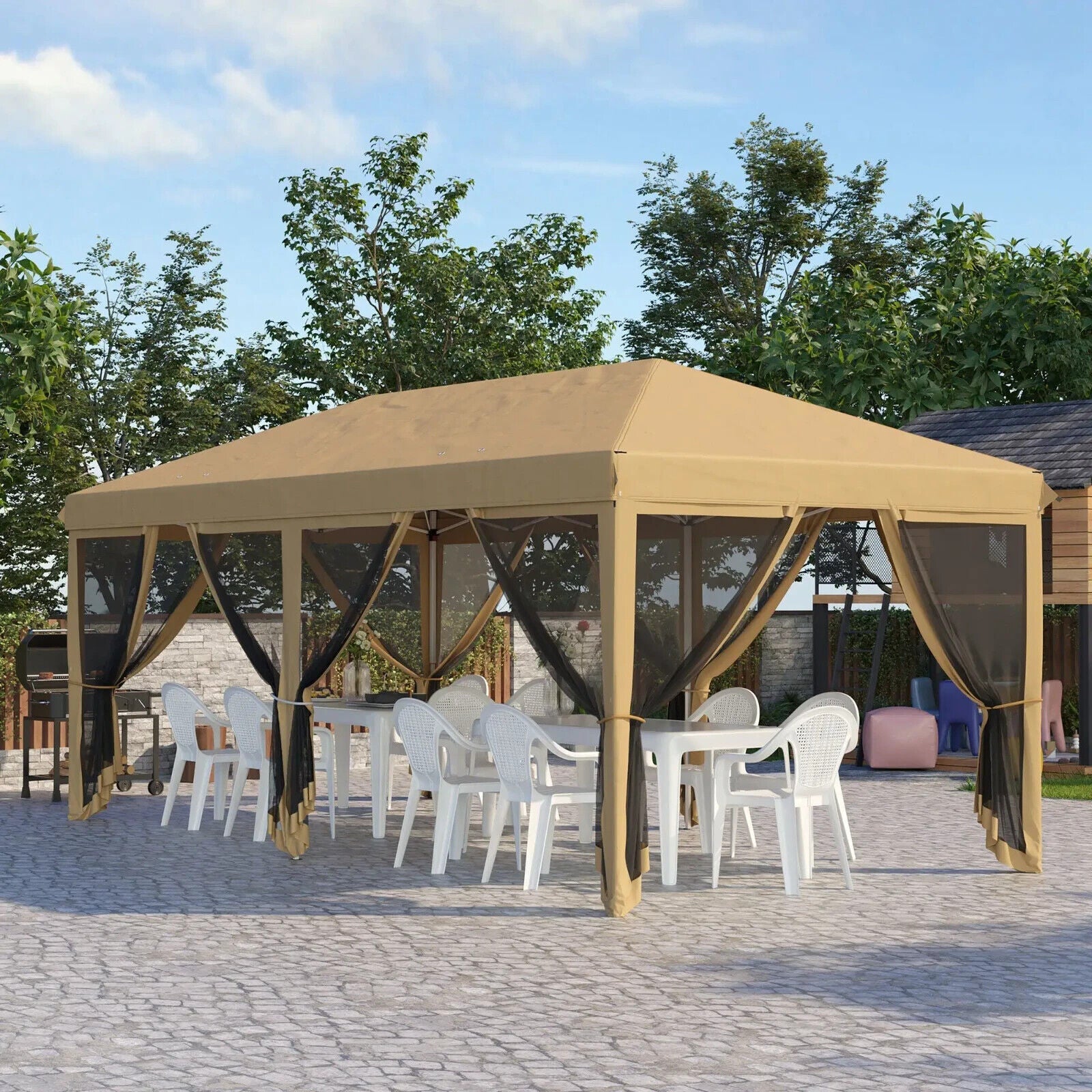 Large 6 x 3m Pop Up Gazebo Party Tent Marquee Canopy with 6 Removable Sidewalls - Home and Garden Furniture Shop - #rustic - furniture#