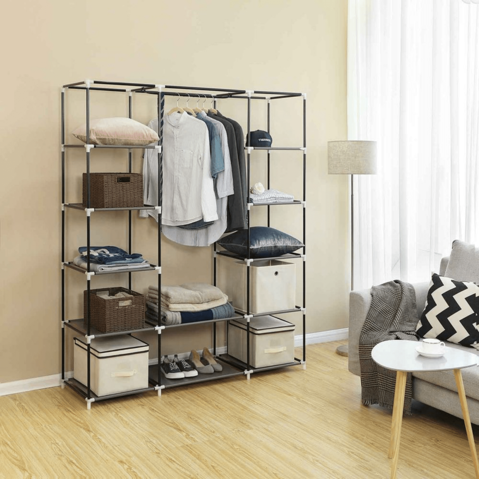 Large Canvas Wardrobe Cupboard Shelves Bedroom Storage Hanging Clothes Rail Rack - Home and Garden Furniture Shop - rustic - furniture