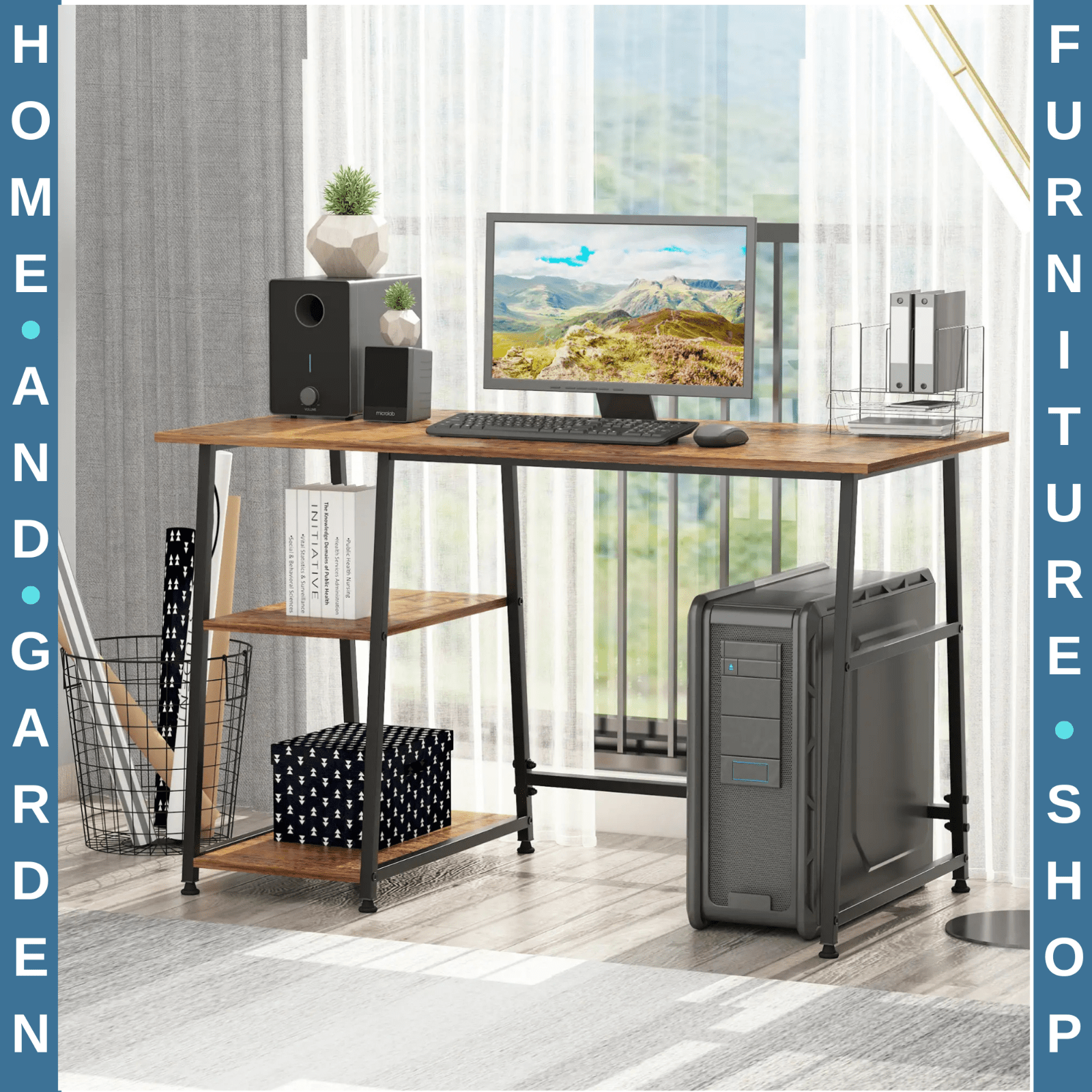 Large Computer Desk Shelves Industrial Wood Work Table Home Office Workstation - Home and Garden Furniture Shop - rustic - furniture