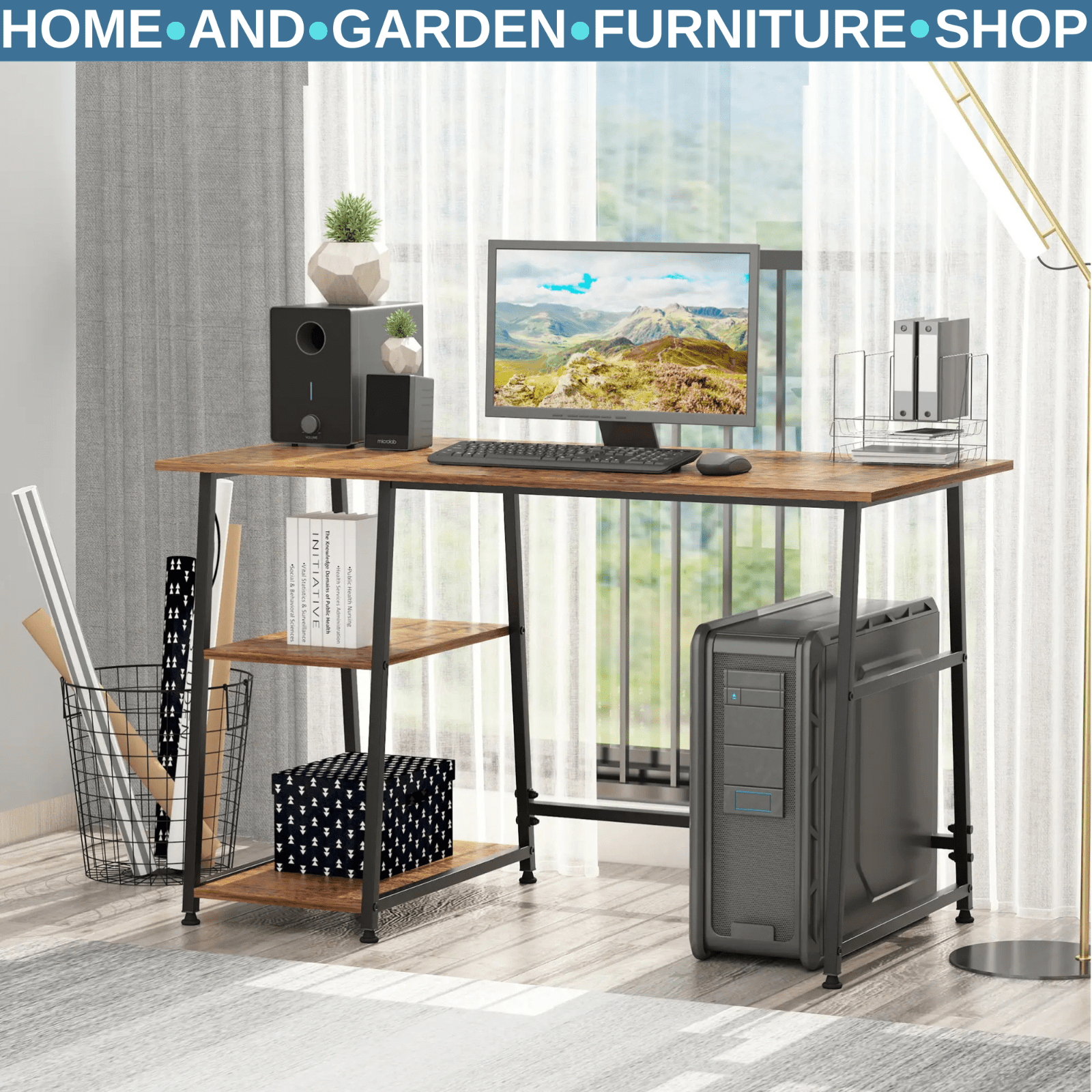 Large Computer Desk Shelves Industrial Wood Work Table Home Office Workstation - Home and Garden Furniture Shop - rustic - furniture