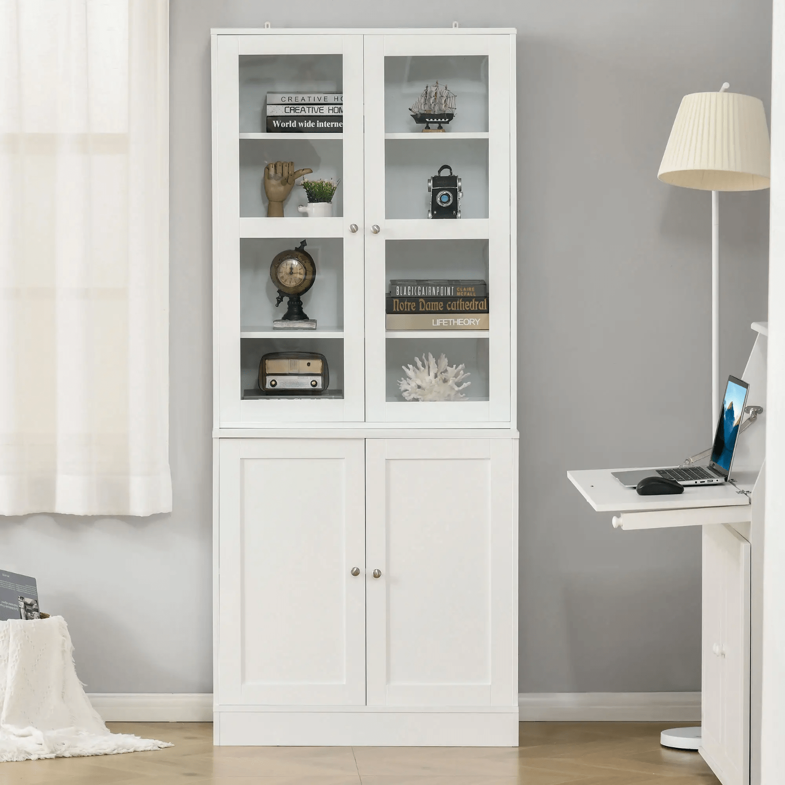 Large Freestanding Kitchen Pantry Cupboard Larder Storage Cabinet Glass Doors - Home and Garden Furniture Shop - #rustic - furniture#