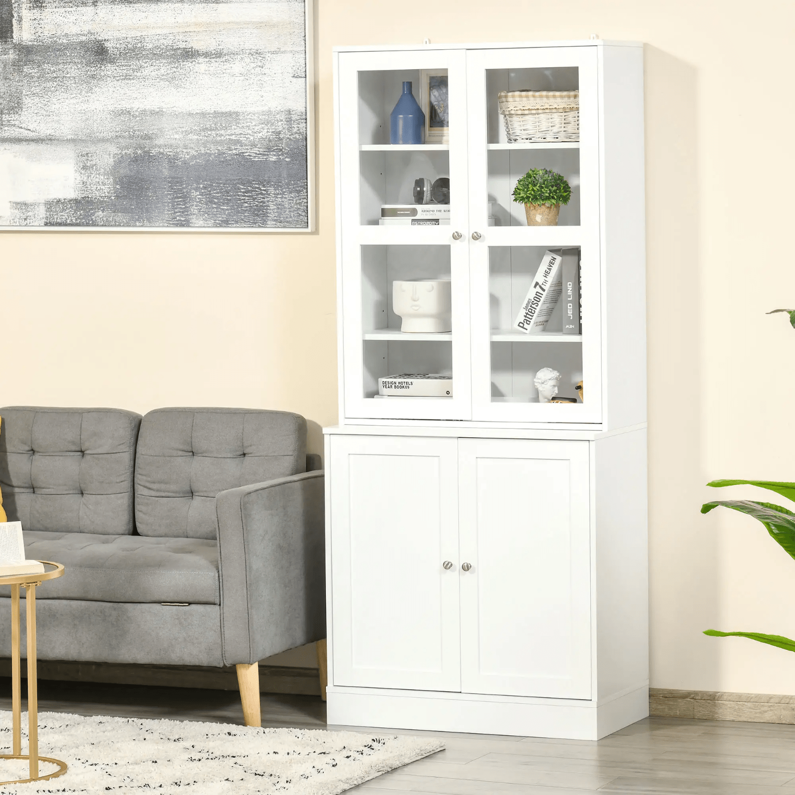 Large Freestanding Kitchen Pantry Cupboard Larder Storage Cabinet Glass Doors - Home and Garden Furniture Shop - #rustic - furniture#