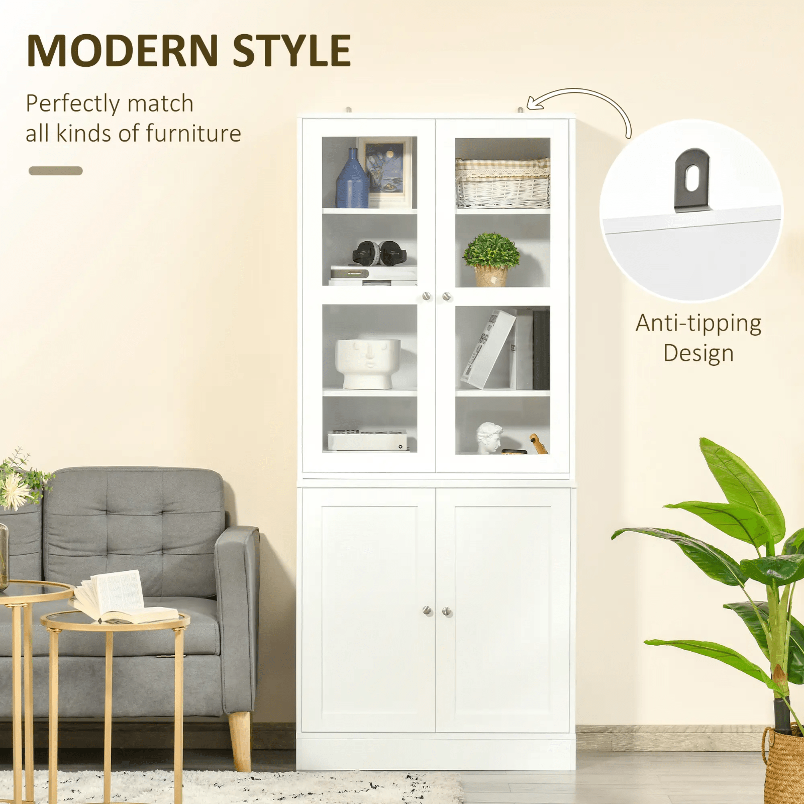 Large Freestanding Kitchen Pantry Cupboard Larder Storage Cabinet Glass Doors - Home and Garden Furniture Shop - #rustic - furniture#