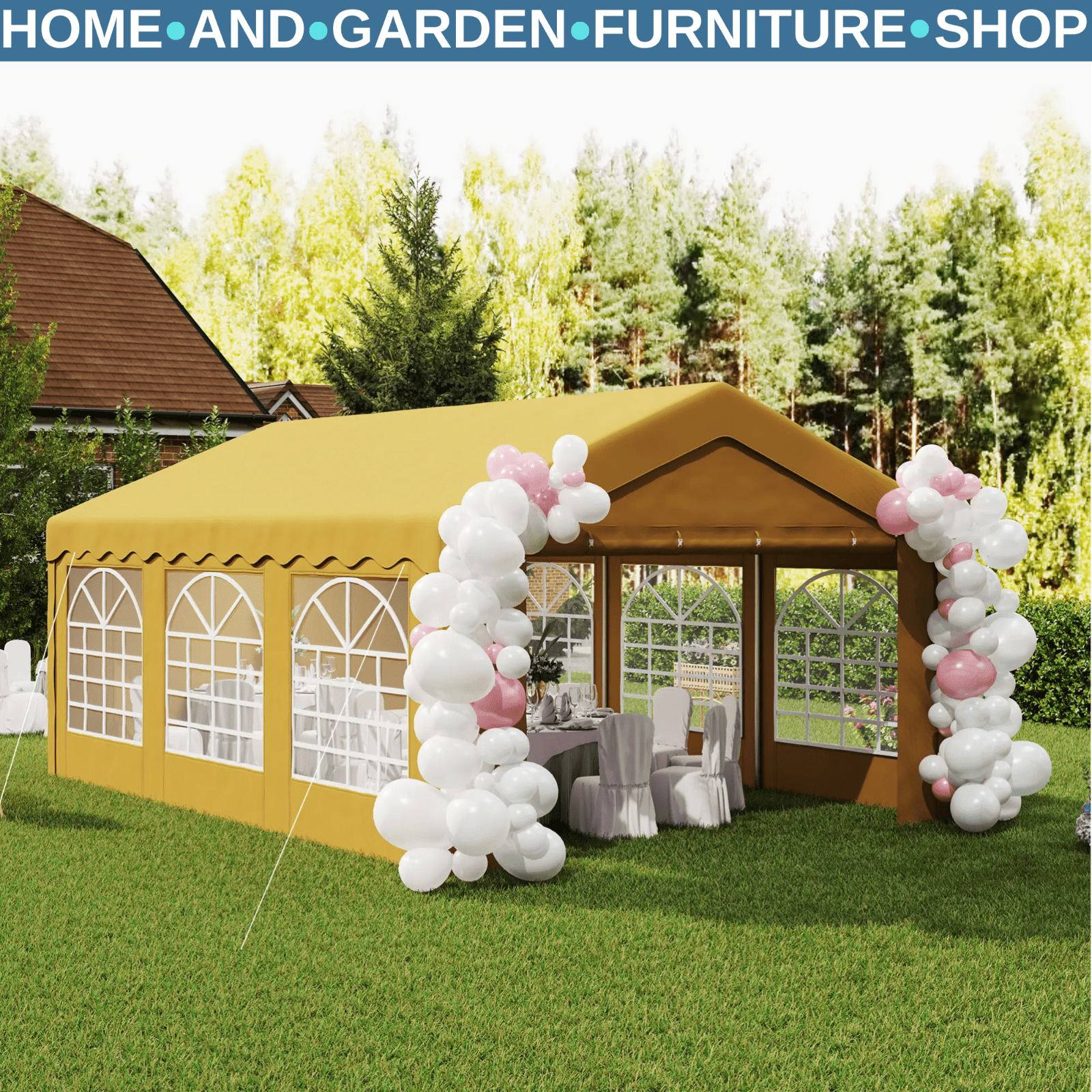 Large Garden Gazebo Marquee Party Wedding Tent Carport Shelter Car Canopy Yellow - Home and Garden Furniture Shop - rustic - furniture