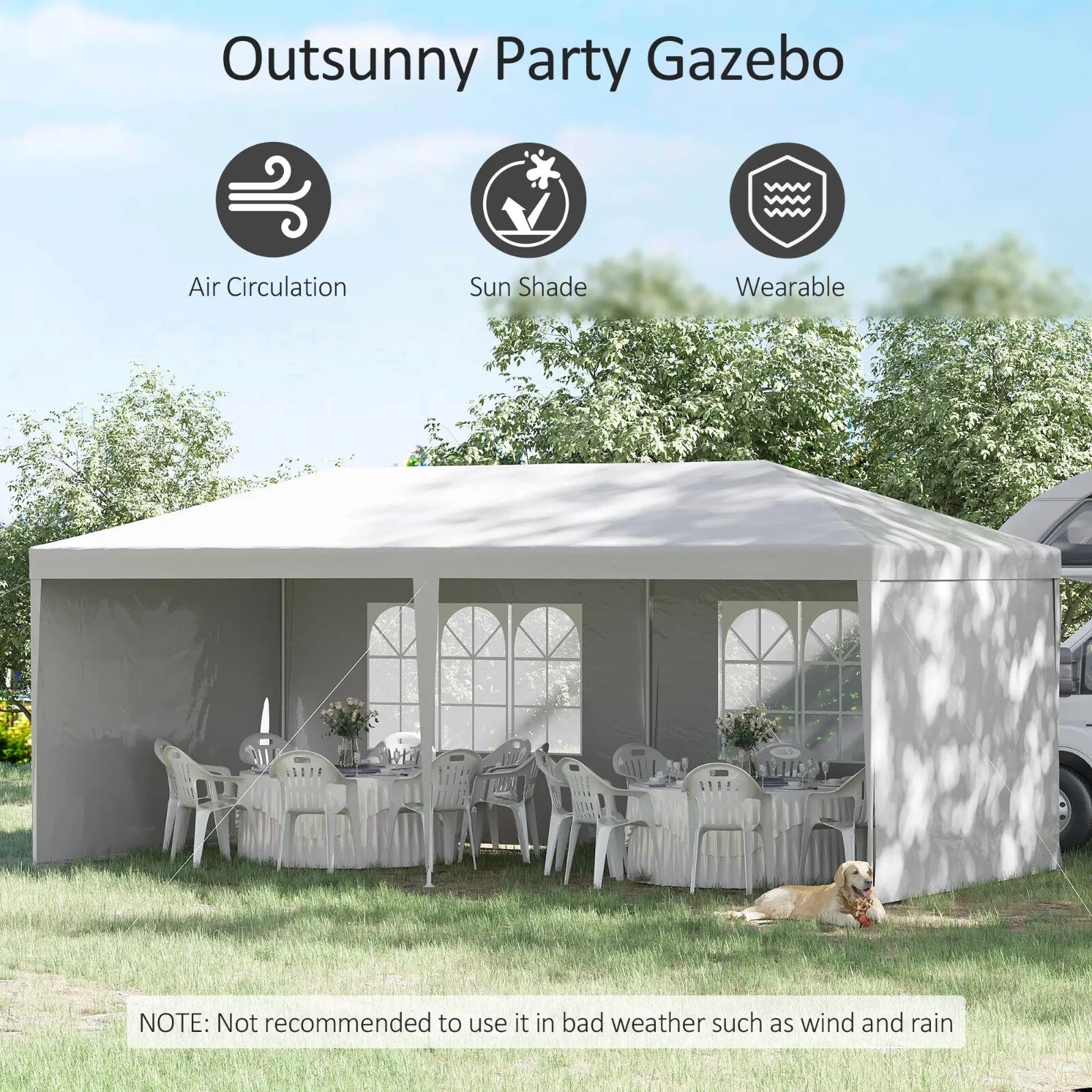 Large Garden Gazebo Wedding Marquee Party Tent 6 x 3m Canopy Canopy Patio White - Home and Garden Furniture Shop - rustic - furniture