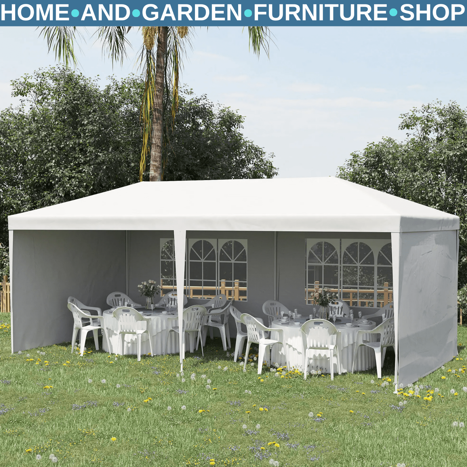Large Garden Gazebo Wedding Marquee Party Tent 6 x 3m Canopy Canopy Patio White - Home and Garden Furniture Shop - rustic - furniture