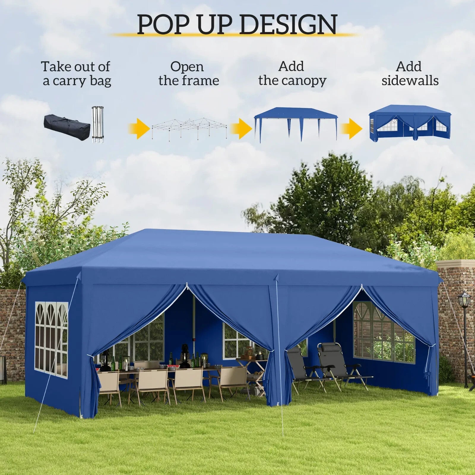 Large Gazebo 6m x 3m Garden Heavy Duty Pop Up Marquee Party Tent Wedding Canopy - Home and Garden Furniture Shop - rustic - furniture