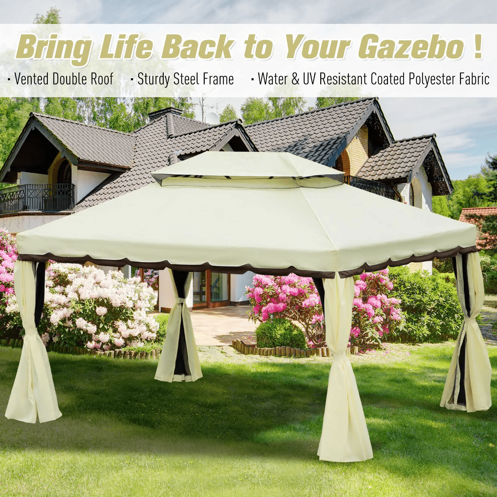 Large Gazebo with Sides Curtains Aluminium Patio Marquee Party Tent 3m x 3.6m - Home and Garden Furniture Shop - rustic - furniture