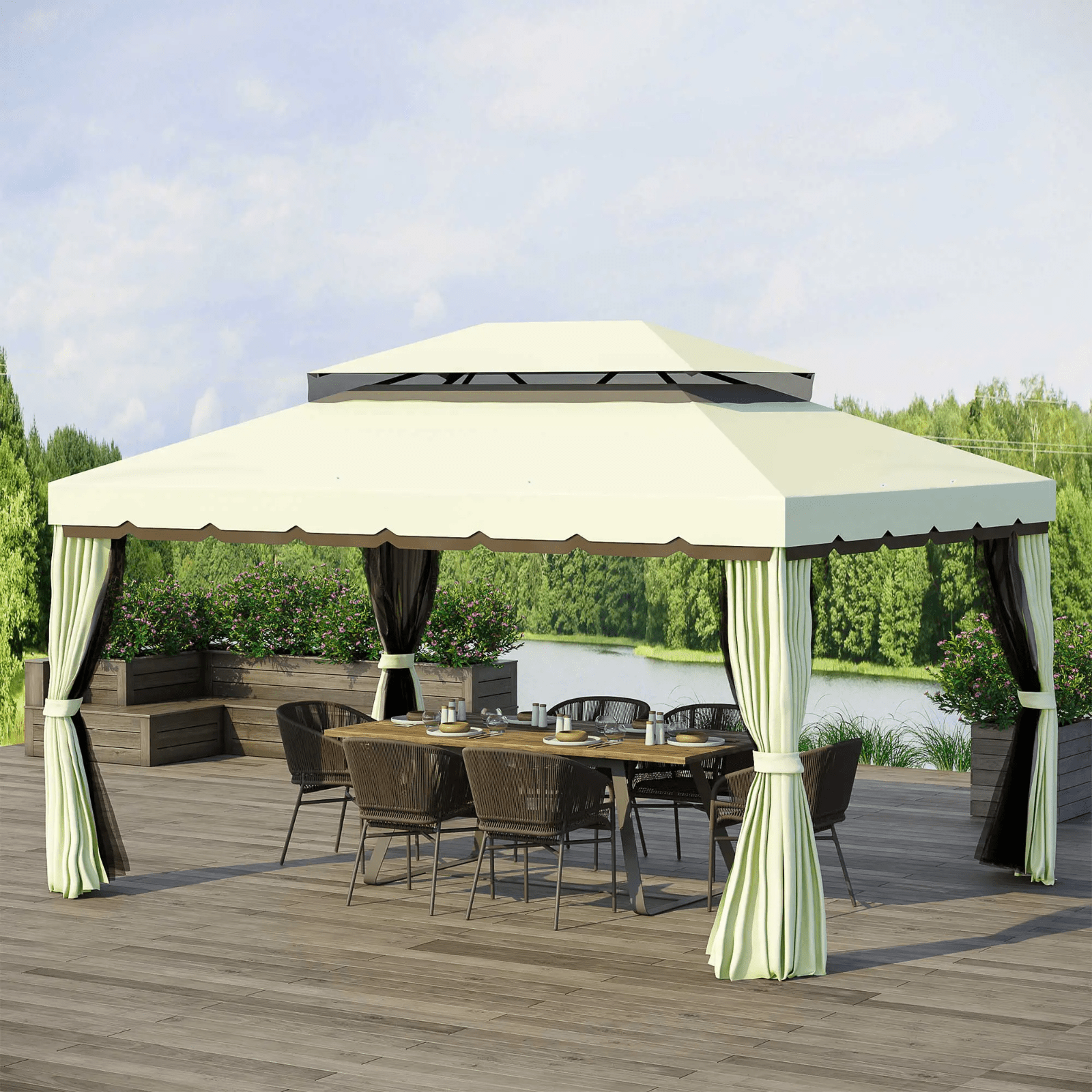 Large Gazebo with Sides Curtains Aluminium Patio Marquee Party Tent 3m x 3.6m - Home and Garden Furniture Shop - rustic - furniture