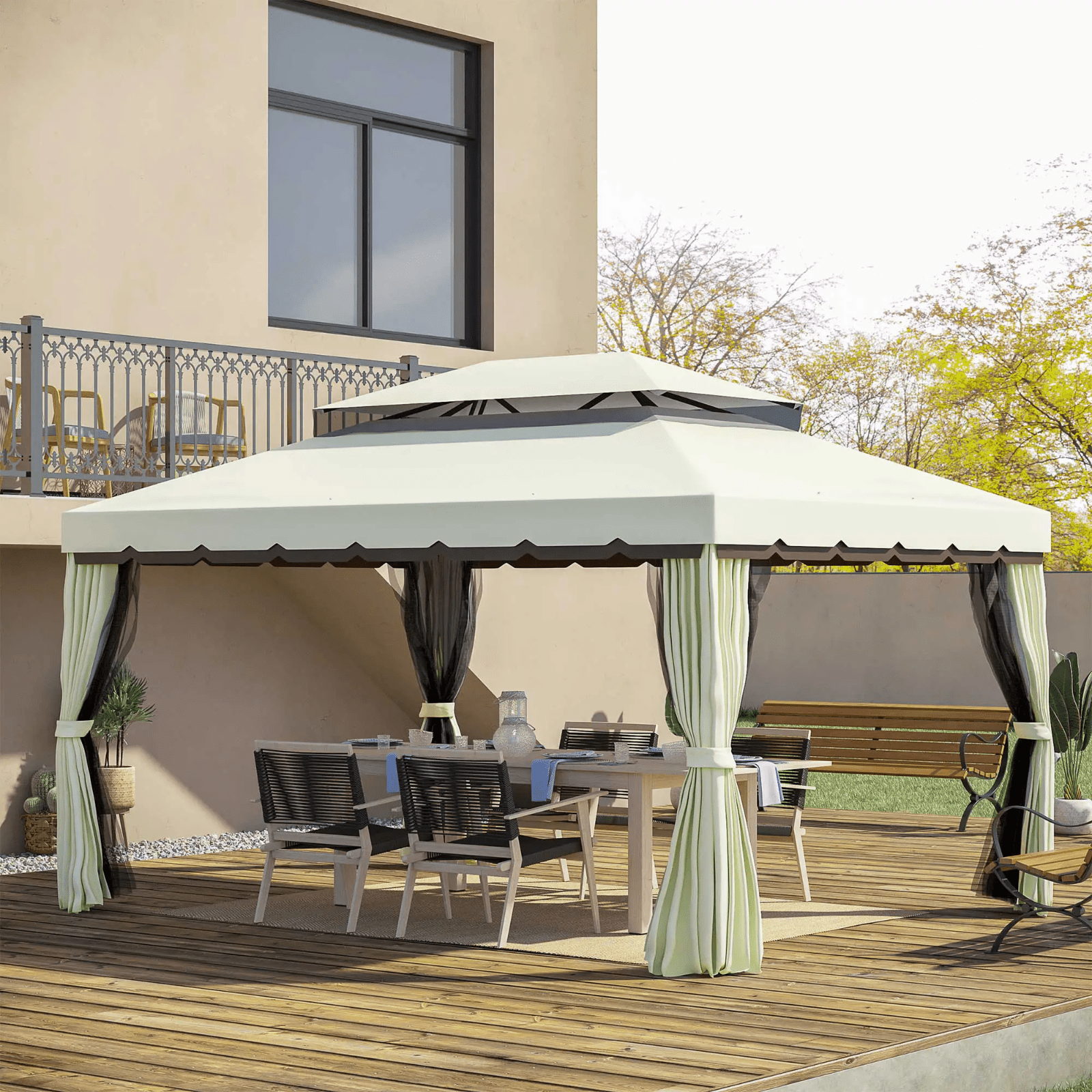 Large Gazebo with Sides Curtains Aluminium Patio Marquee Party Tent 3m x 3.6m - Home and Garden Furniture Shop - rustic - furniture