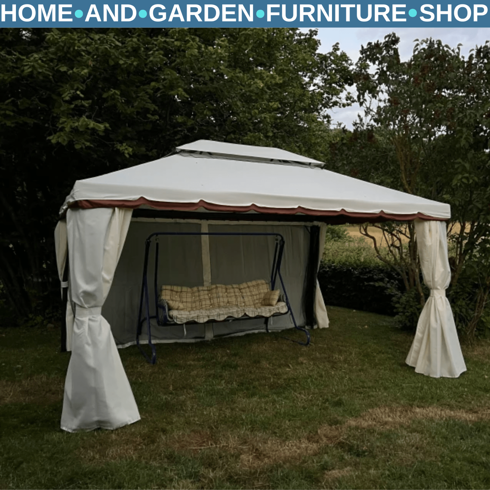 Large Gazebo with Sides Curtains Aluminium Patio Marquee Party Tent 3m x 3.6m - Home and Garden Furniture Shop - rustic - furniture