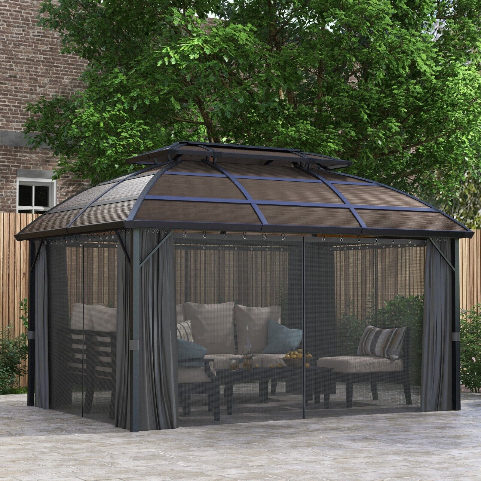 Large Hard Top Gazebo with Sides Outdoor Garden Marquee Metal Frame Curtains 4m - Home and Garden Furniture Shop - #rustic - furniture#