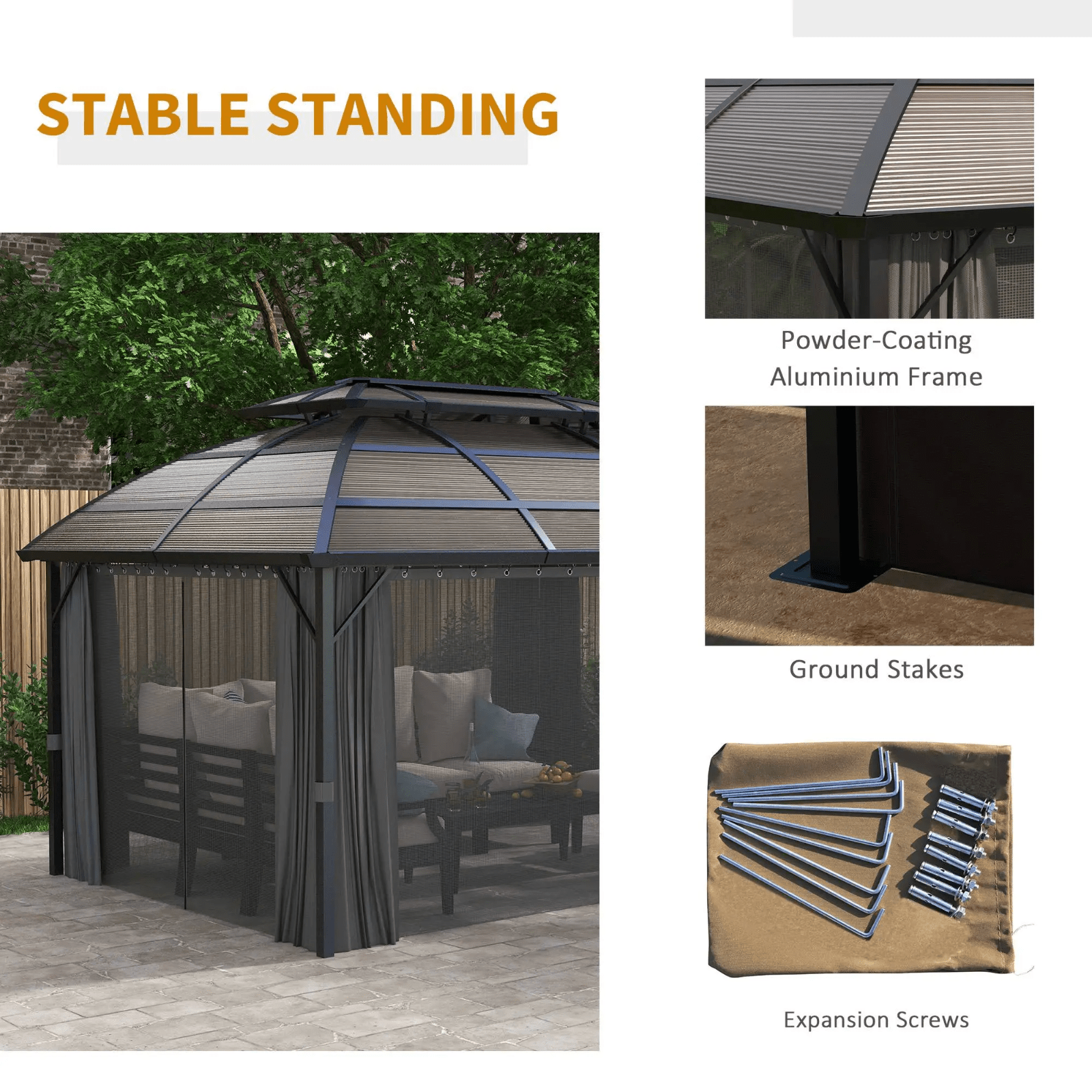 Large Hard Top Gazebo with Sides Outdoor Garden Marquee Metal Frame Curtains 4m - Home and Garden Furniture Shop - #rustic - furniture#