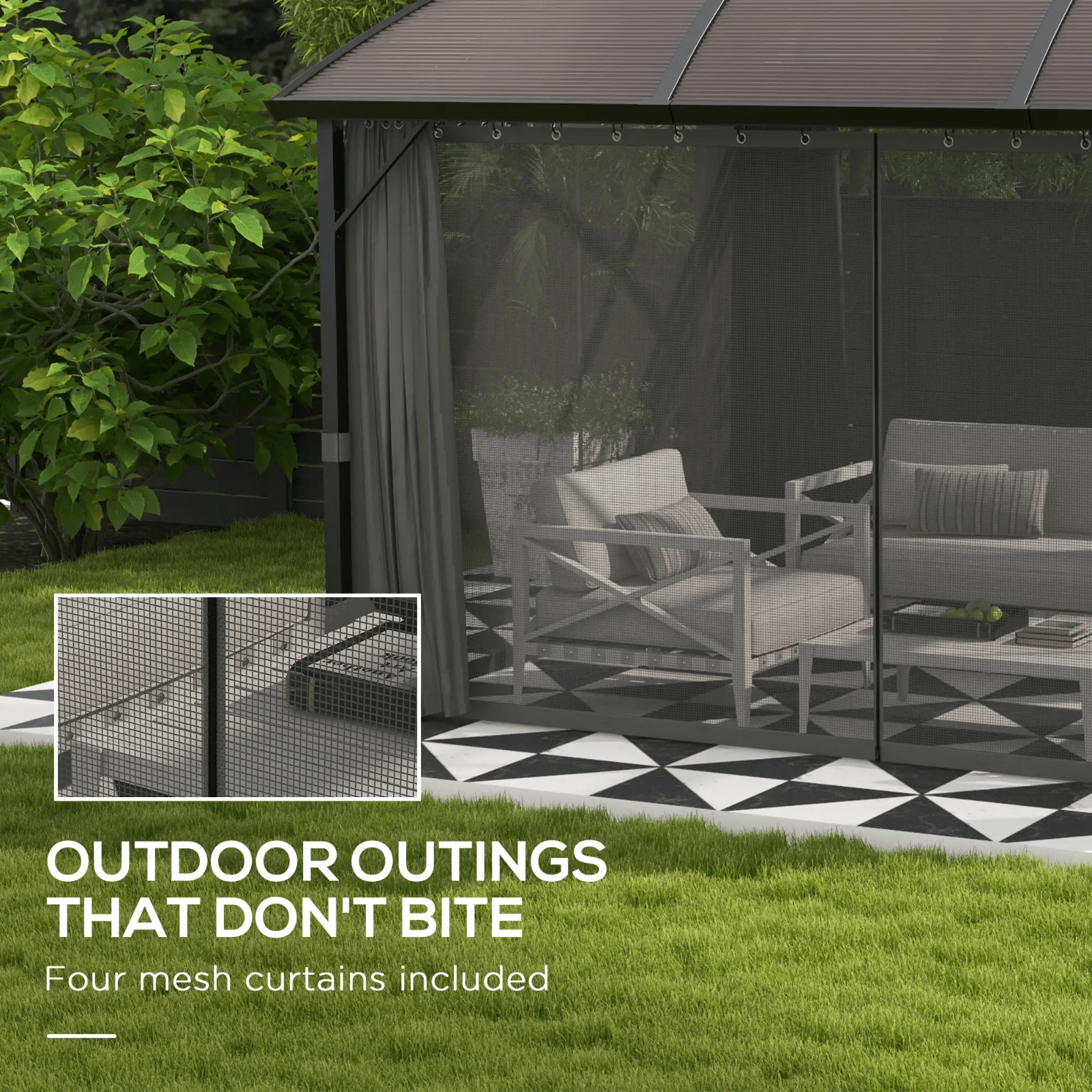 Large Hard Top Gazebo with Sides Outdoor Garden Marquee Metal Frame Curtains 4m - Home and Garden Furniture Shop - #rustic - furniture#