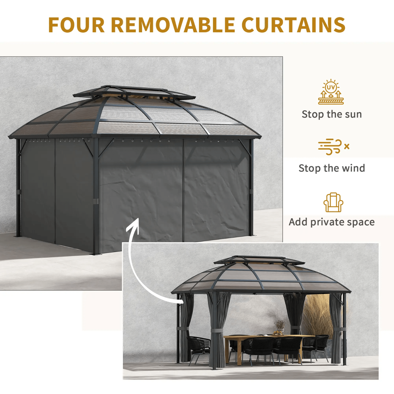 Large Hard Top Gazebo with Sides Outdoor Garden Marquee Metal Frame Curtains 4m - Home and Garden Furniture Shop - #rustic - furniture#