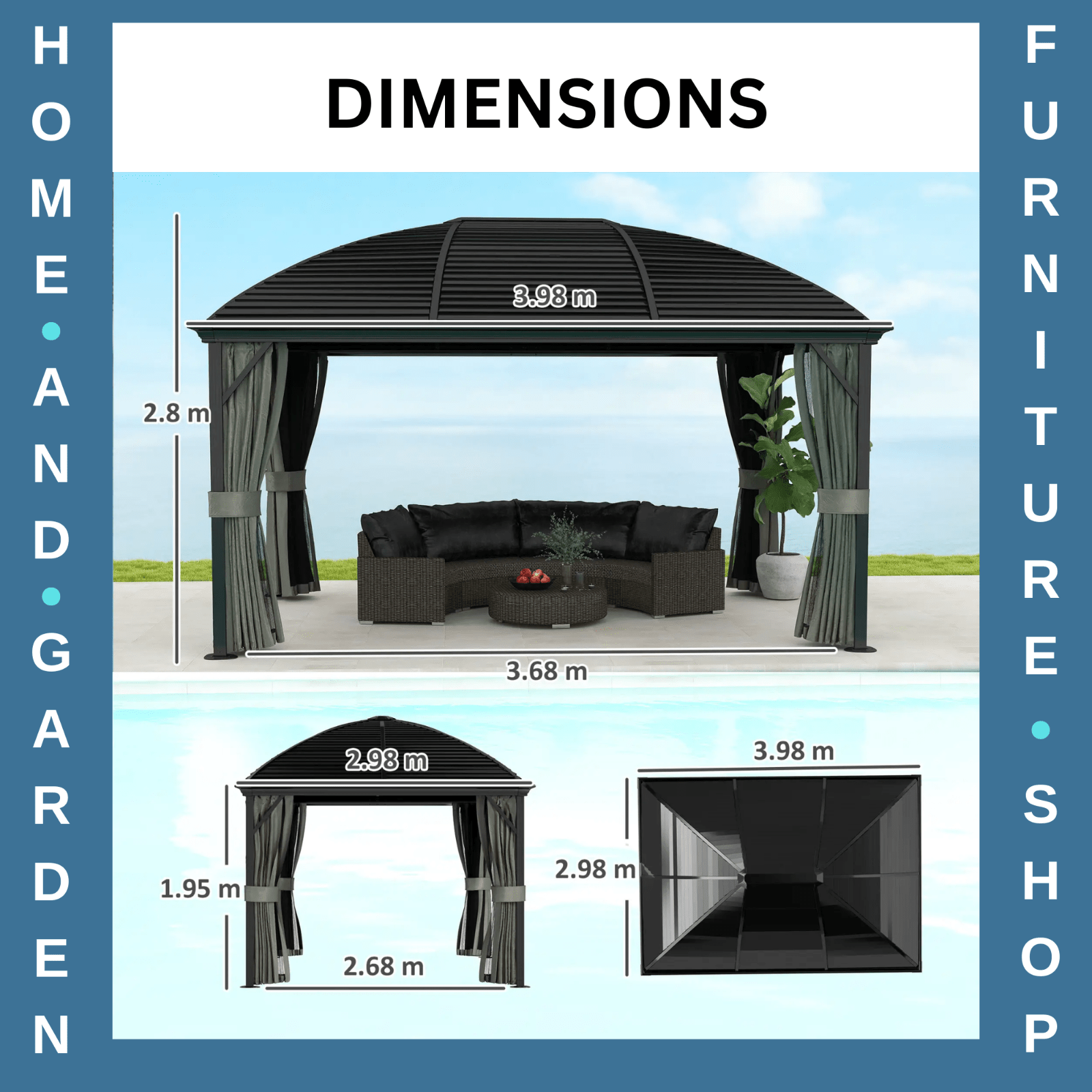 Large Hardtop Gazebo with Curtains Steel Roof Heavy Duty Garden Pavilion 3 x 4m - Home and Garden Furniture Shop - rustic - furniture