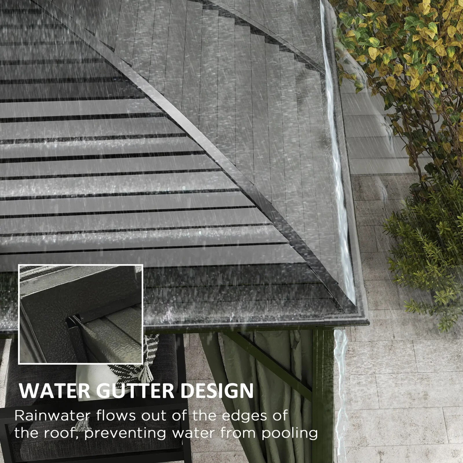 Large Hardtop Gazebo with Curtains Steel Roof Heavy Duty Garden Pavilion 3 x 4m - Home and Garden Furniture Shop - rustic - furniture