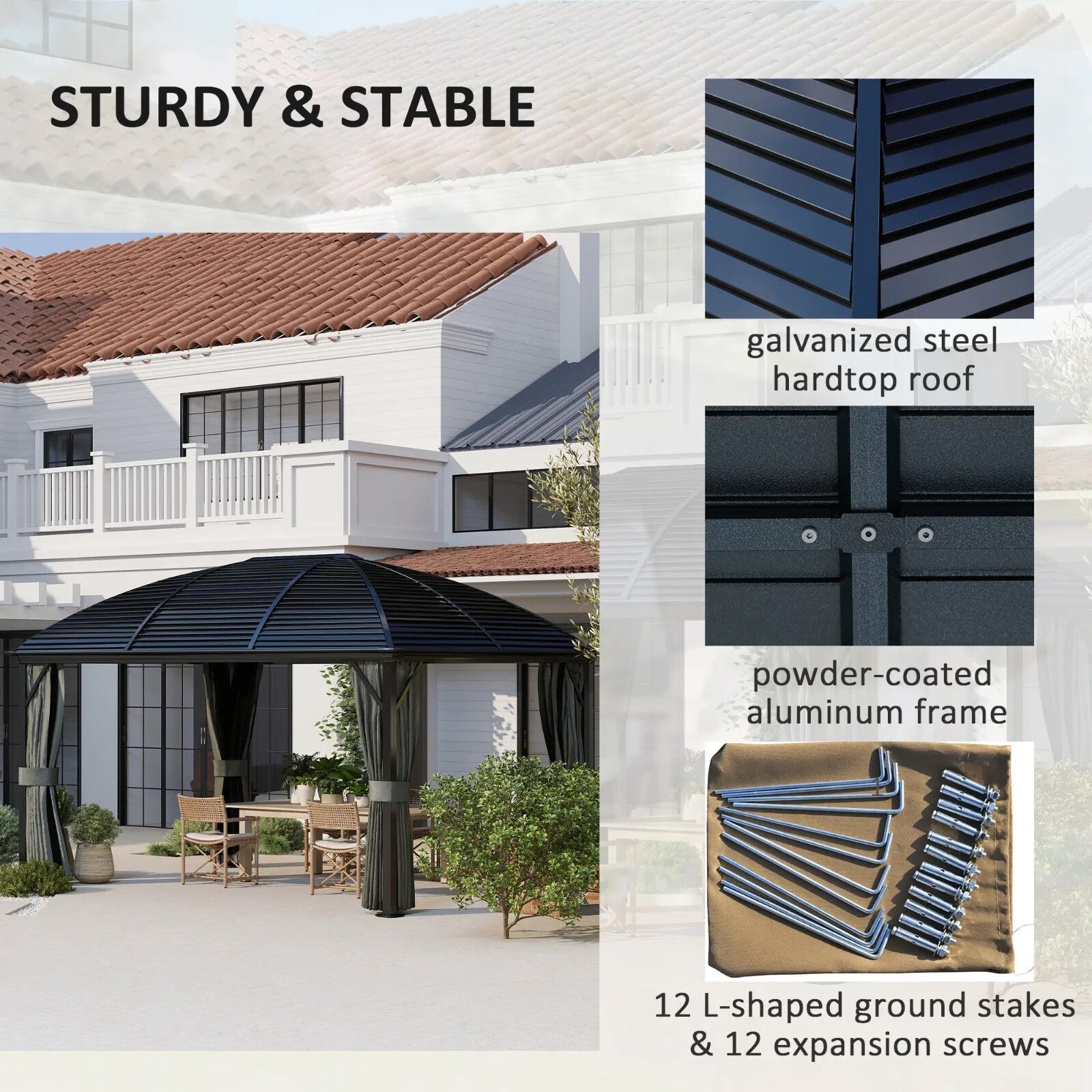 Large Hardtop Gazebo with Curtains Steel Roof Heavy Duty Garden Pavilion 3 x 4m - Home and Garden Furniture Shop - rustic - furniture