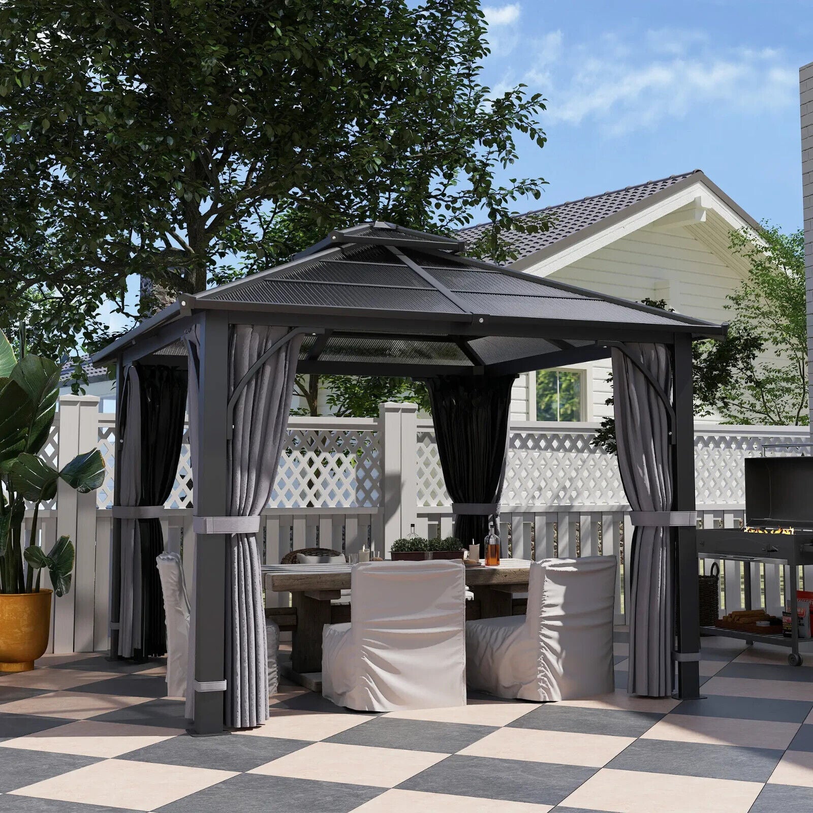 Large Hardtop Gazebo with Polycarbonate Roof and Sides Heavy Duty Marquee Grey - Home and Garden Furniture Shop - #rustic - furniture#