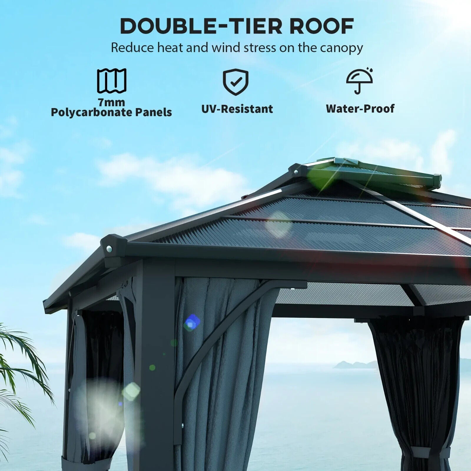 Large Hardtop Gazebo with Polycarbonate Roof and Sides Heavy Duty Marquee Grey - Home and Garden Furniture Shop - #rustic - furniture#