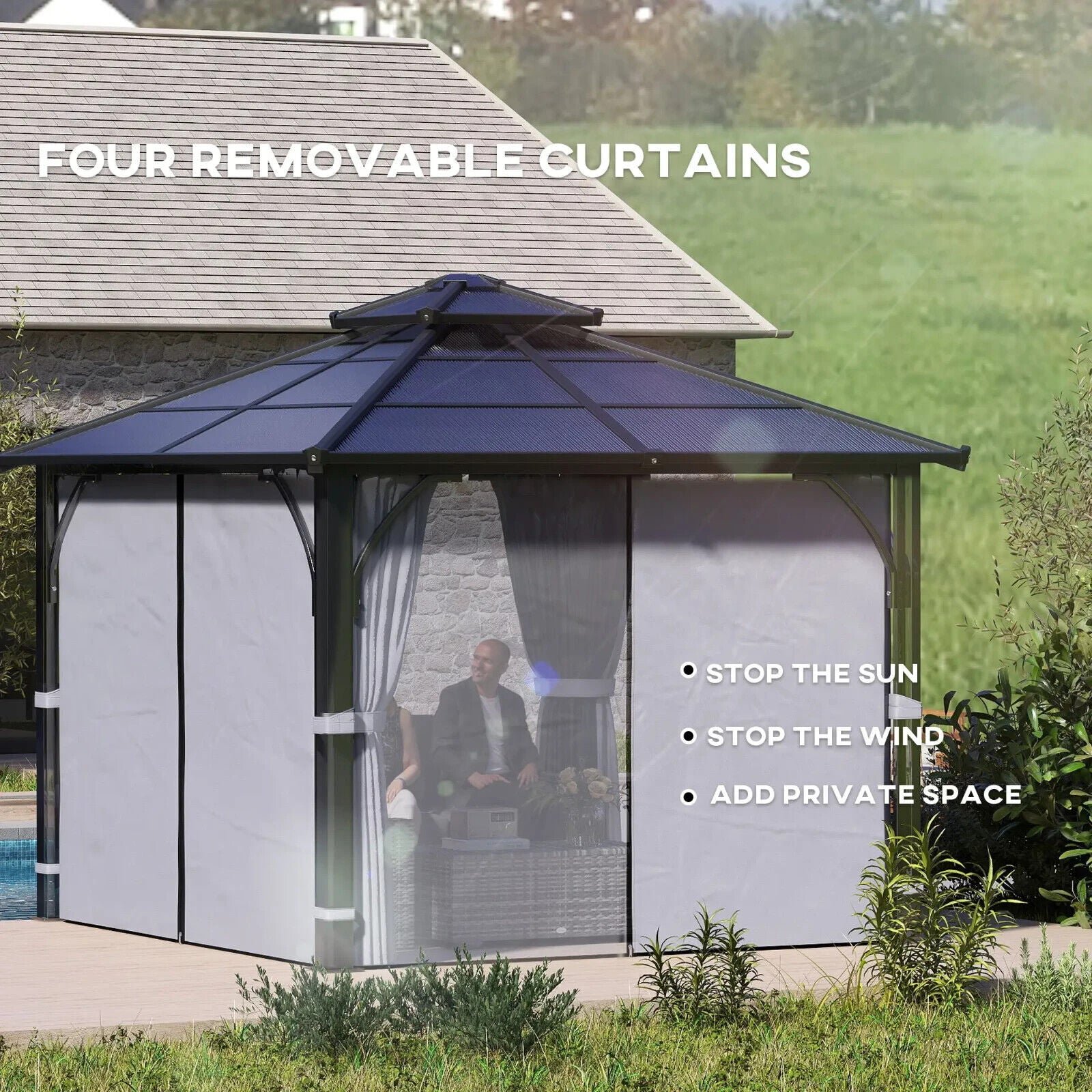 Large Hardtop Gazebo with Polycarbonate Roof and Sides Heavy Duty Marquee Grey - Home and Garden Furniture Shop - #rustic - furniture#