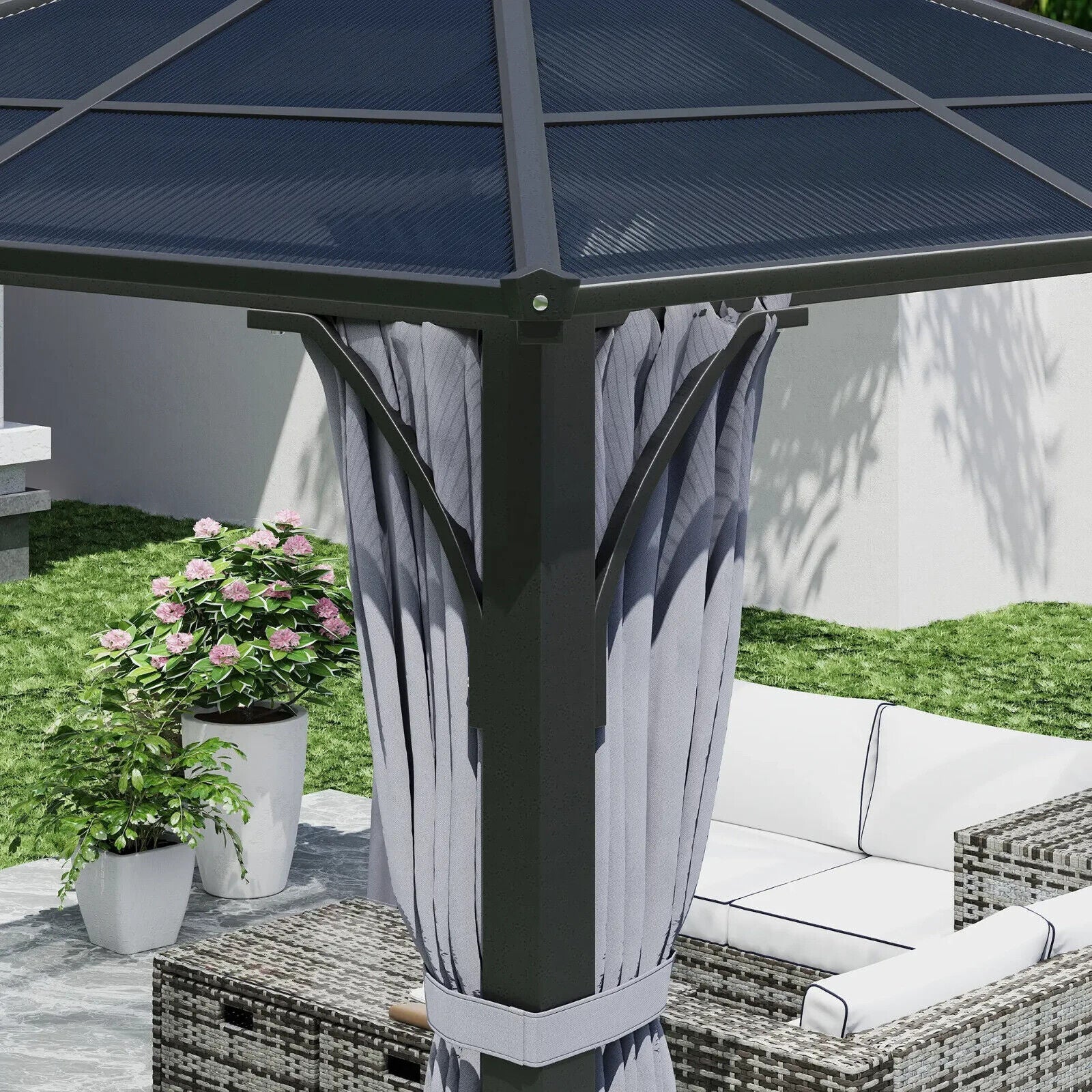 Large Hardtop Gazebo with Polycarbonate Roof and Sides Heavy Duty Marquee Grey - Home and Garden Furniture Shop - #rustic - furniture#