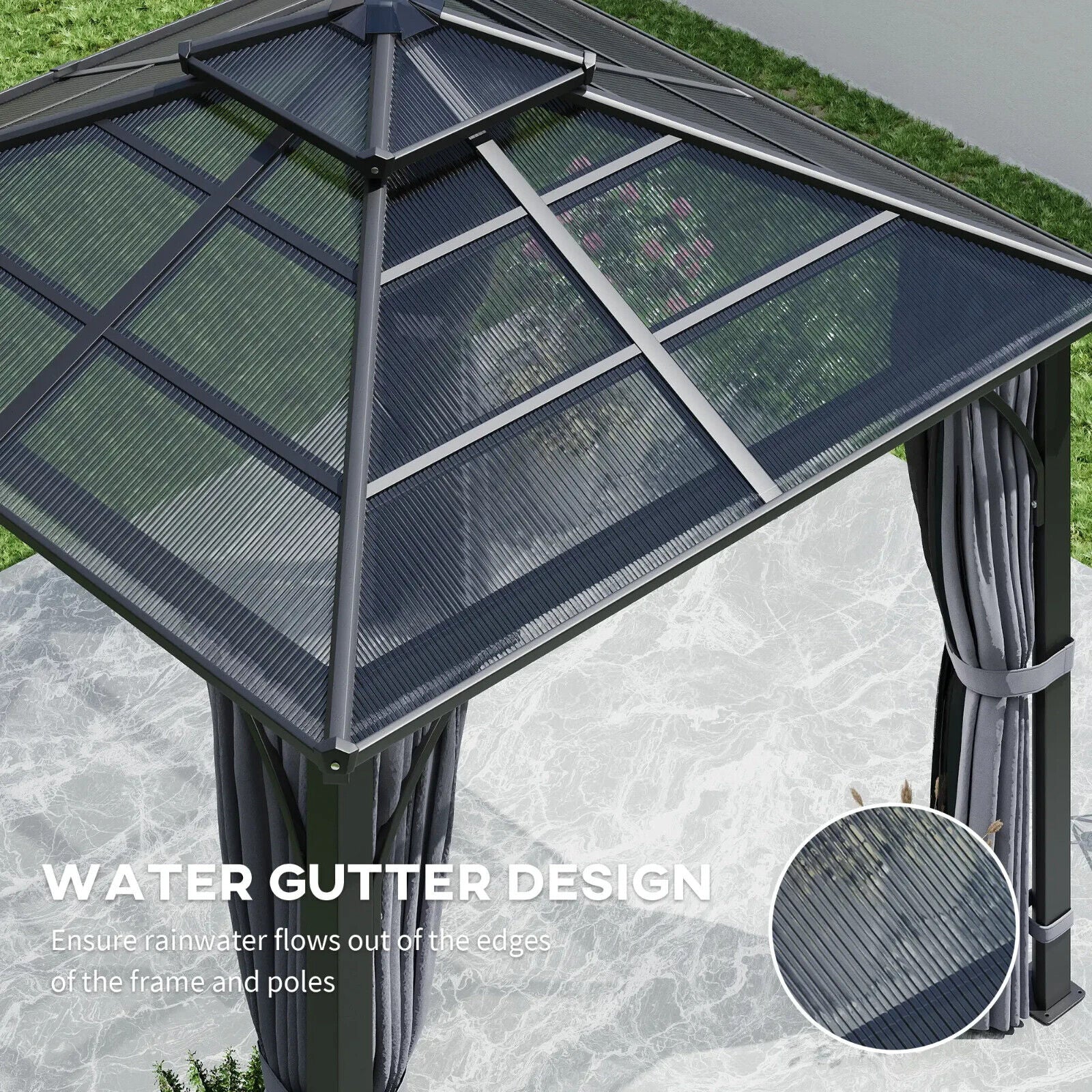 Large Hardtop Gazebo with Polycarbonate Roof and Sides Heavy Duty Marquee Grey - Home and Garden Furniture Shop - #rustic - furniture#